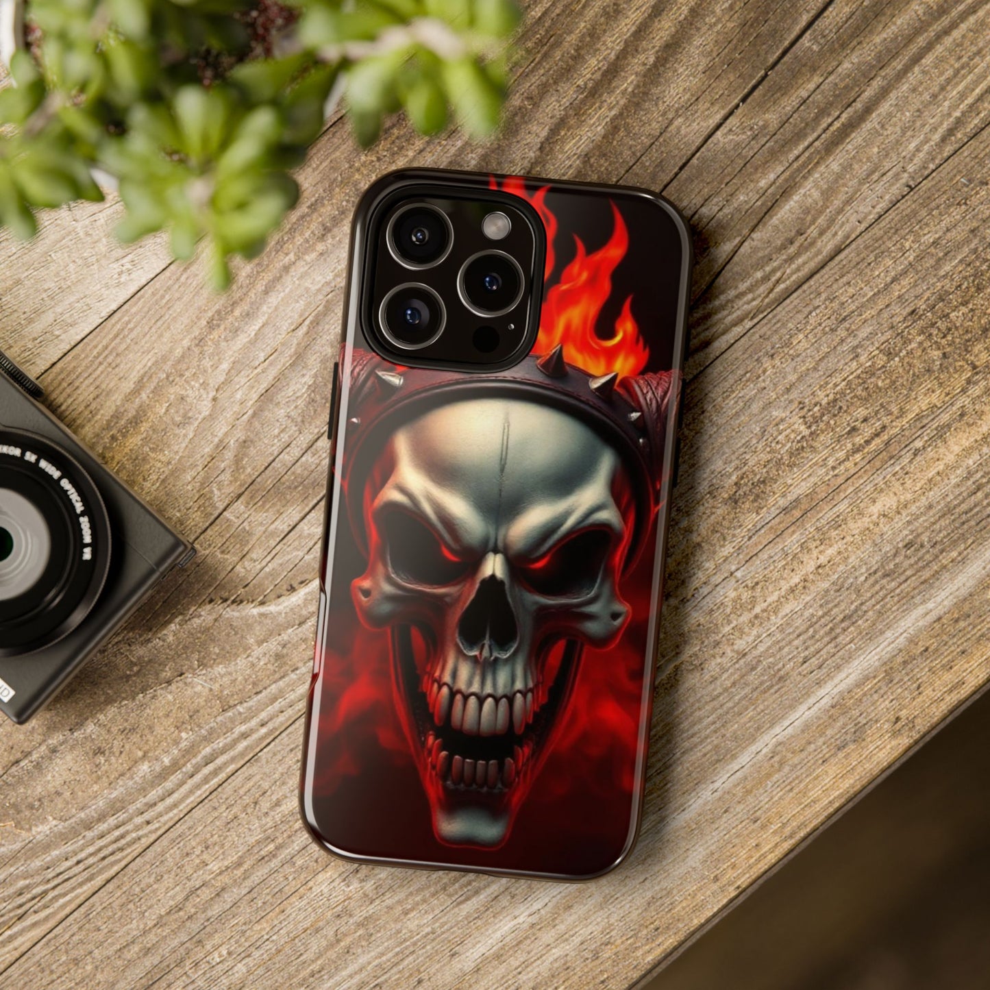 Phone Case Flaming Demon Skull – Horned Skull in Fire - Gothic & Dark Art Cover