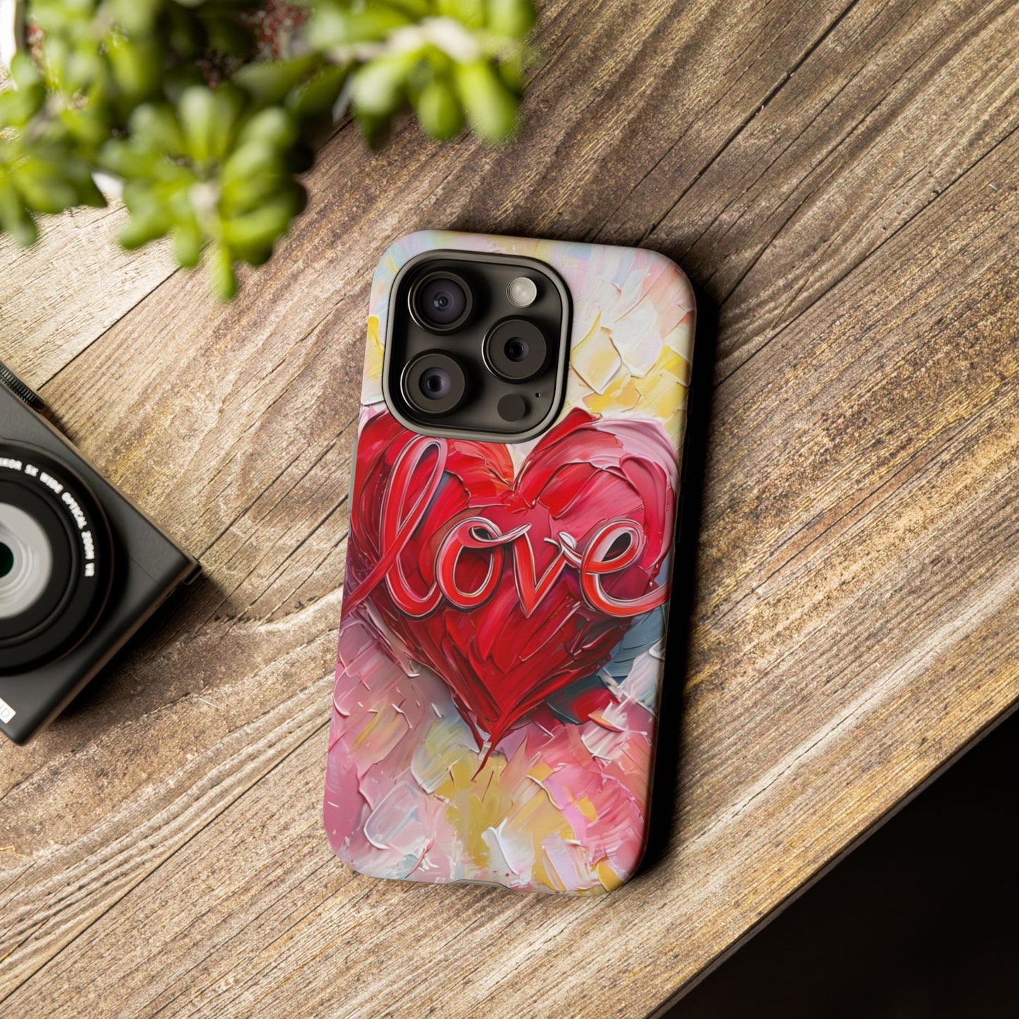 Love Heart Phone Case with Colorful Brush Strokes – Artistic & Romantic Design