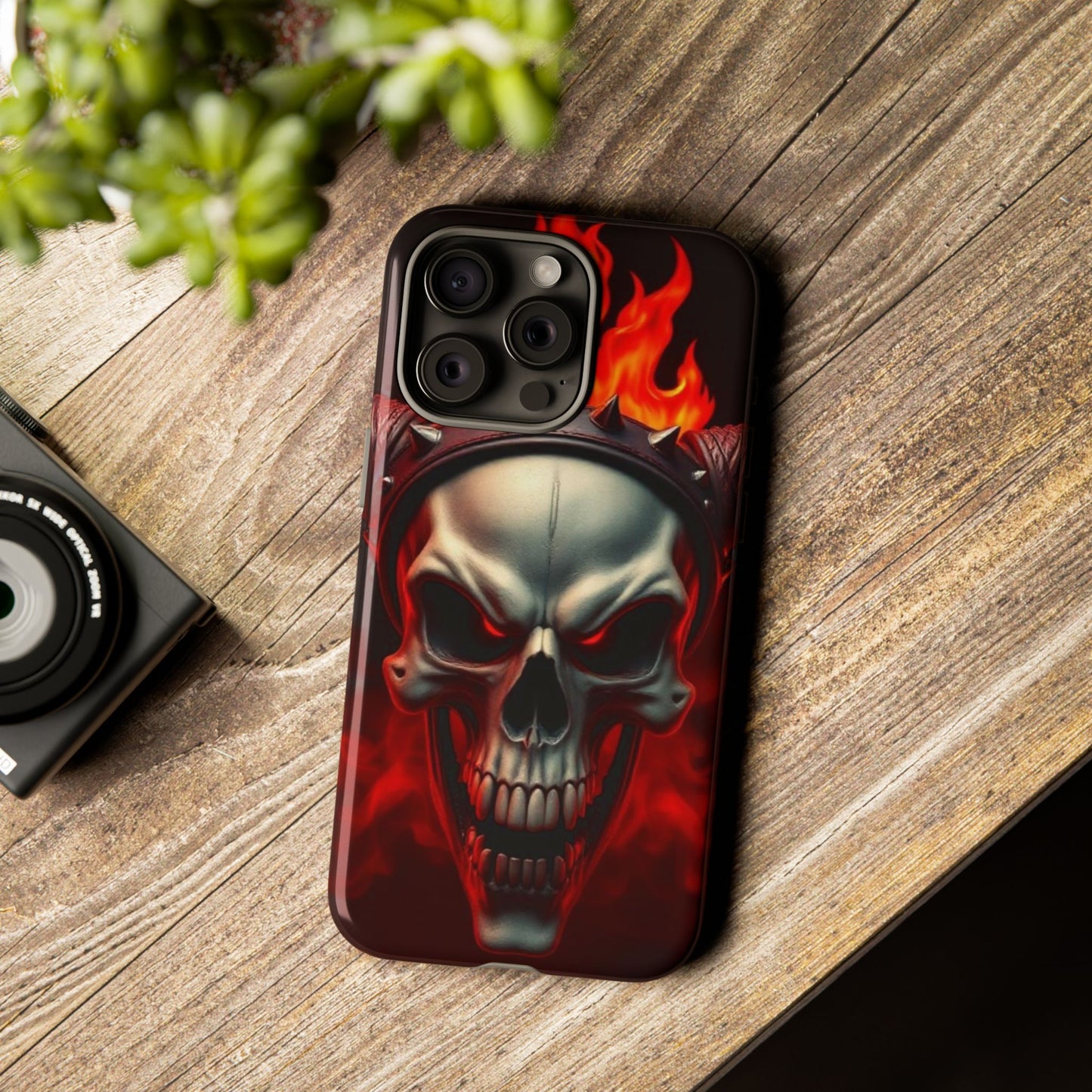 Phone Case Flaming Demon Skull – Horned Skull in Fire - Gothic & Dark Art Cover