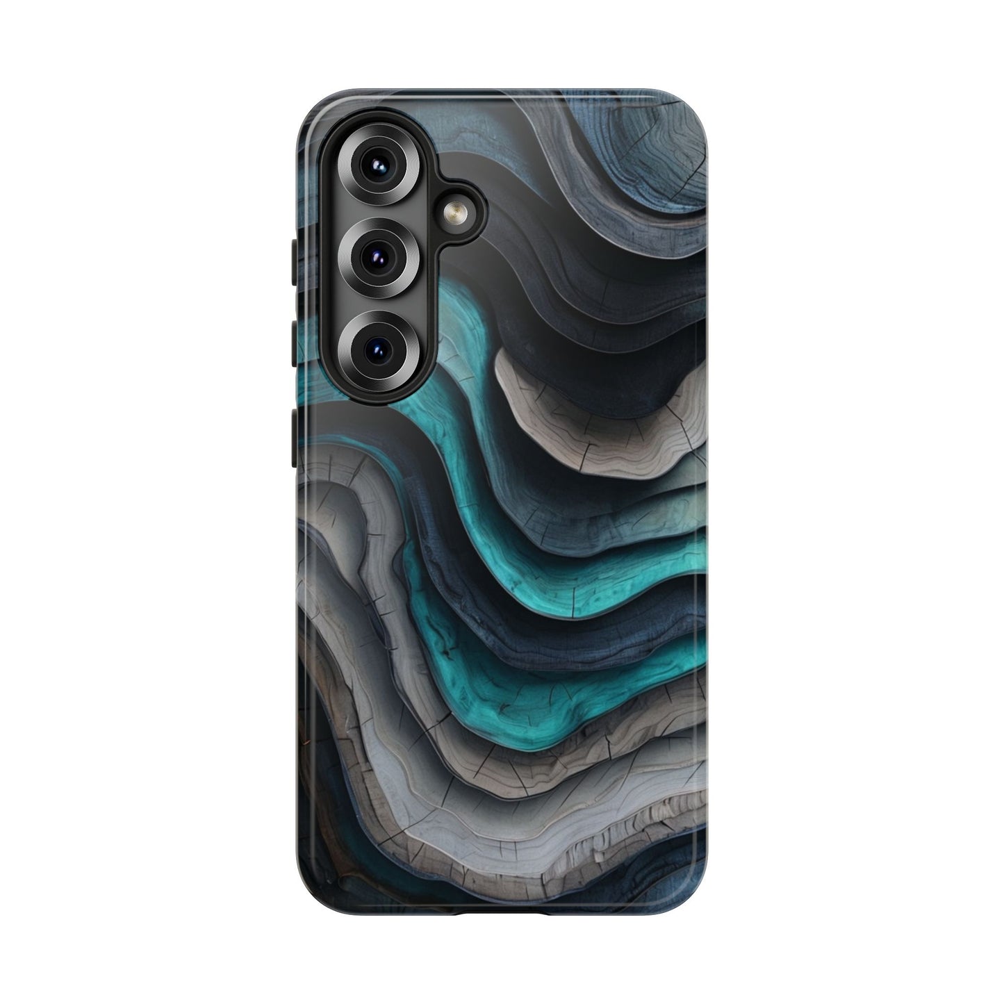 Phone Case Blue & Grey Woodgrain Wave – Artistic iPhone & Samsung Cover
