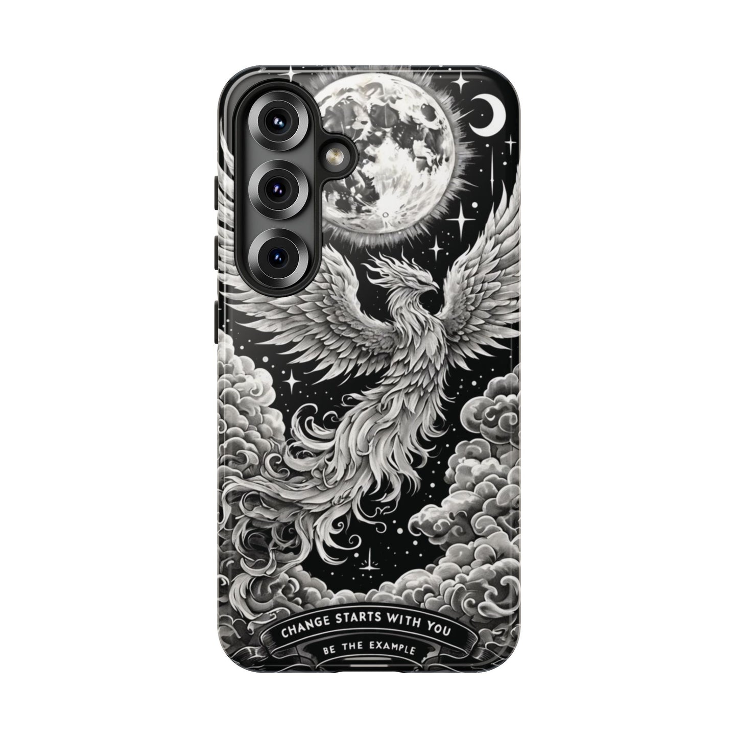 Phoenix Art iPhone Case – 'Change Starts With You' – Black & White Design