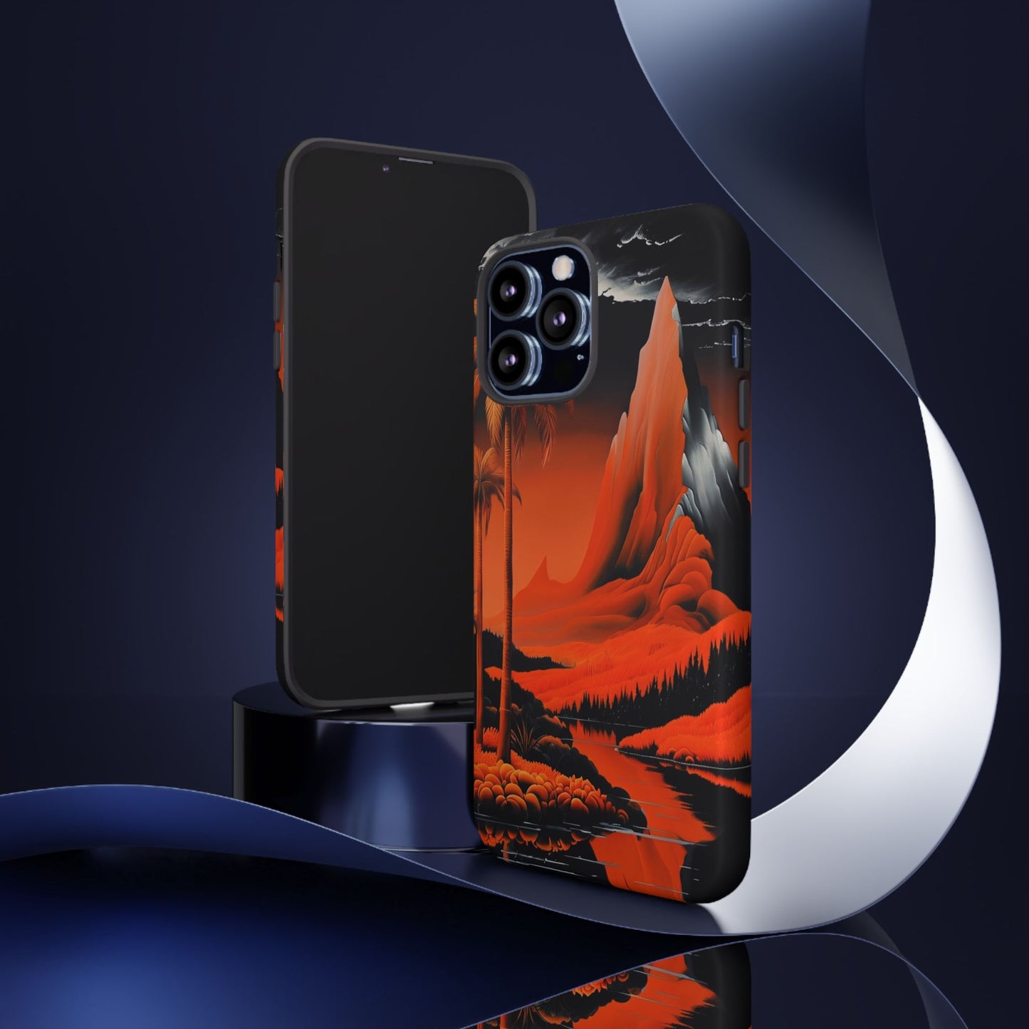 Phone Case Tropical Sci-Fi – Futuristic Red Jungle & Mountain Art Cover