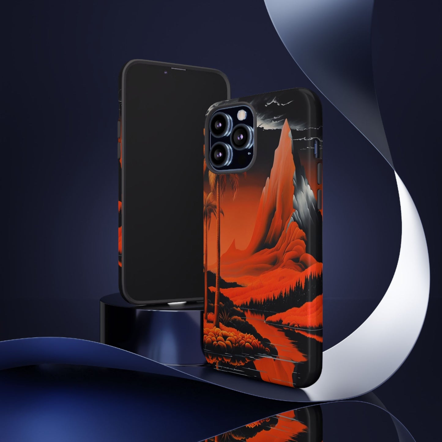 Phone Case Tropical Sci-Fi – Futuristic Red Jungle & Mountain Art Cover