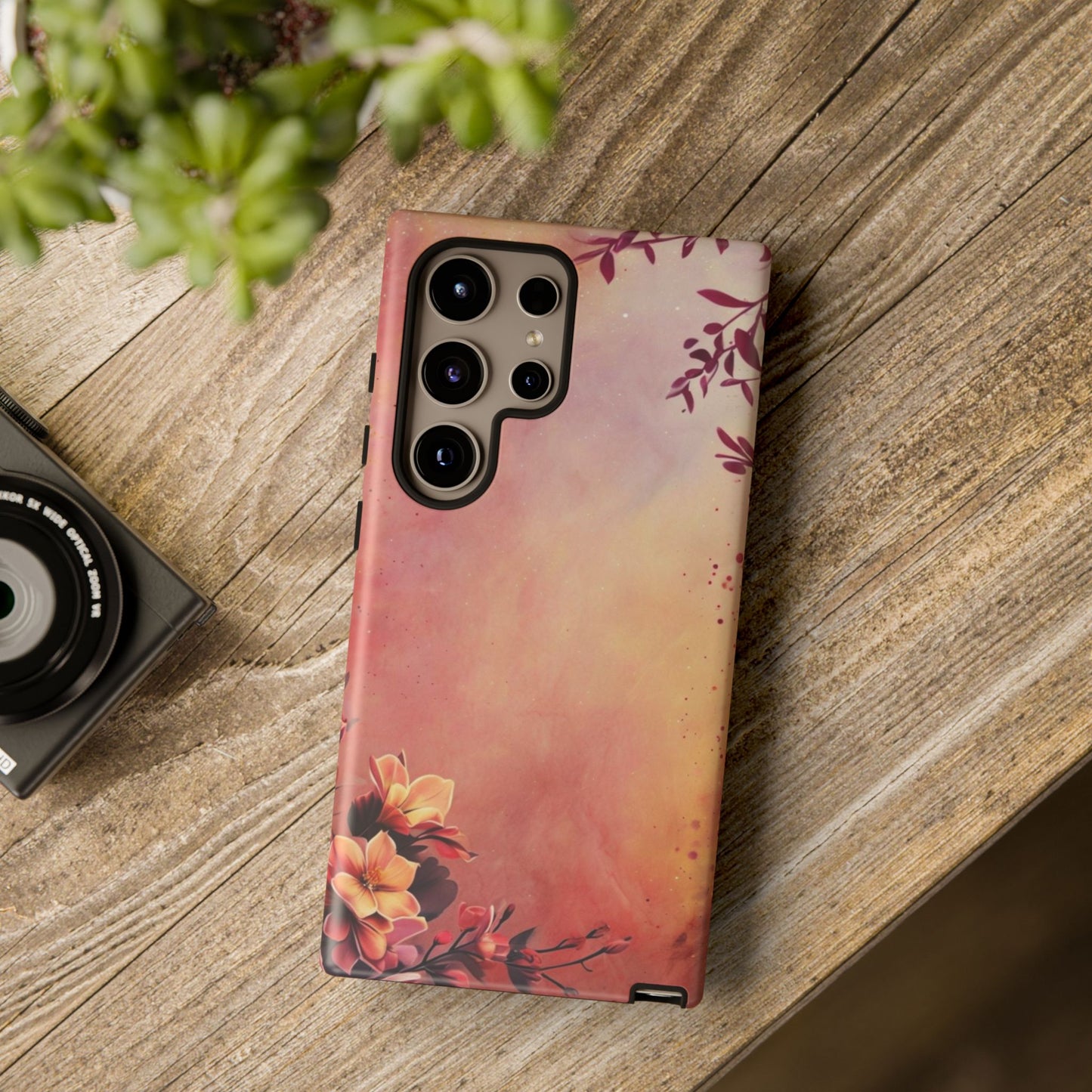 Watercolor Floral Phone Case - Pink Orange Gradient iPhone Cover - Botanical Art Protection
