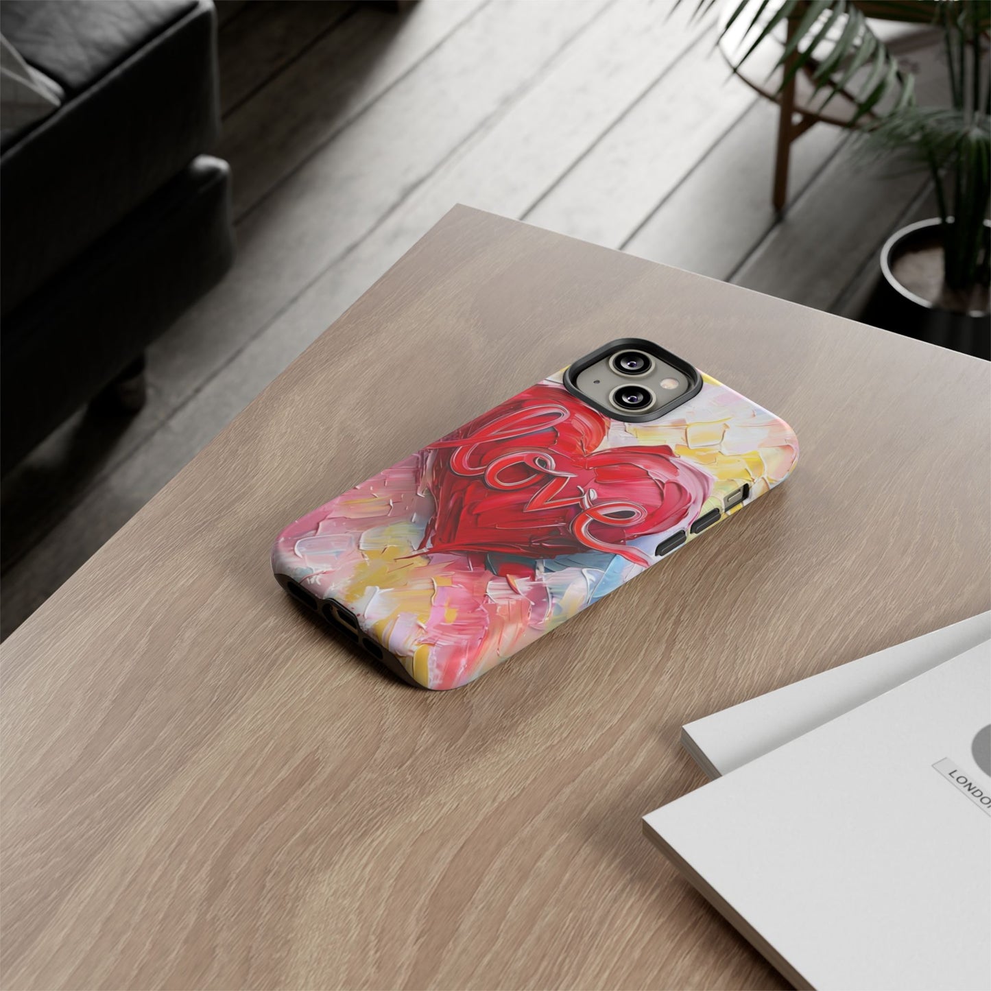 Love Heart Phone Case with Colorful Brush Strokes – Artistic & Romantic Design