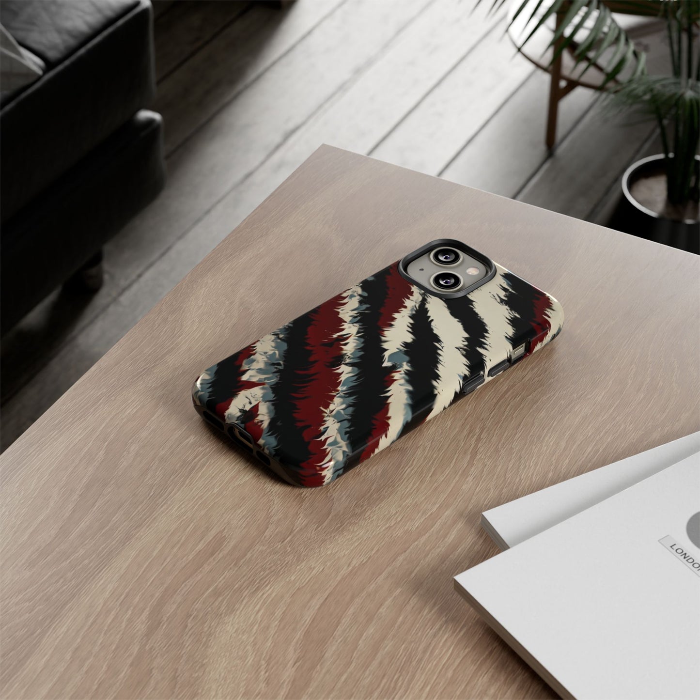 Phone Case Abstract Stripes – Bold Black, White & Red Design - Dual-Layer Shockproof Protection