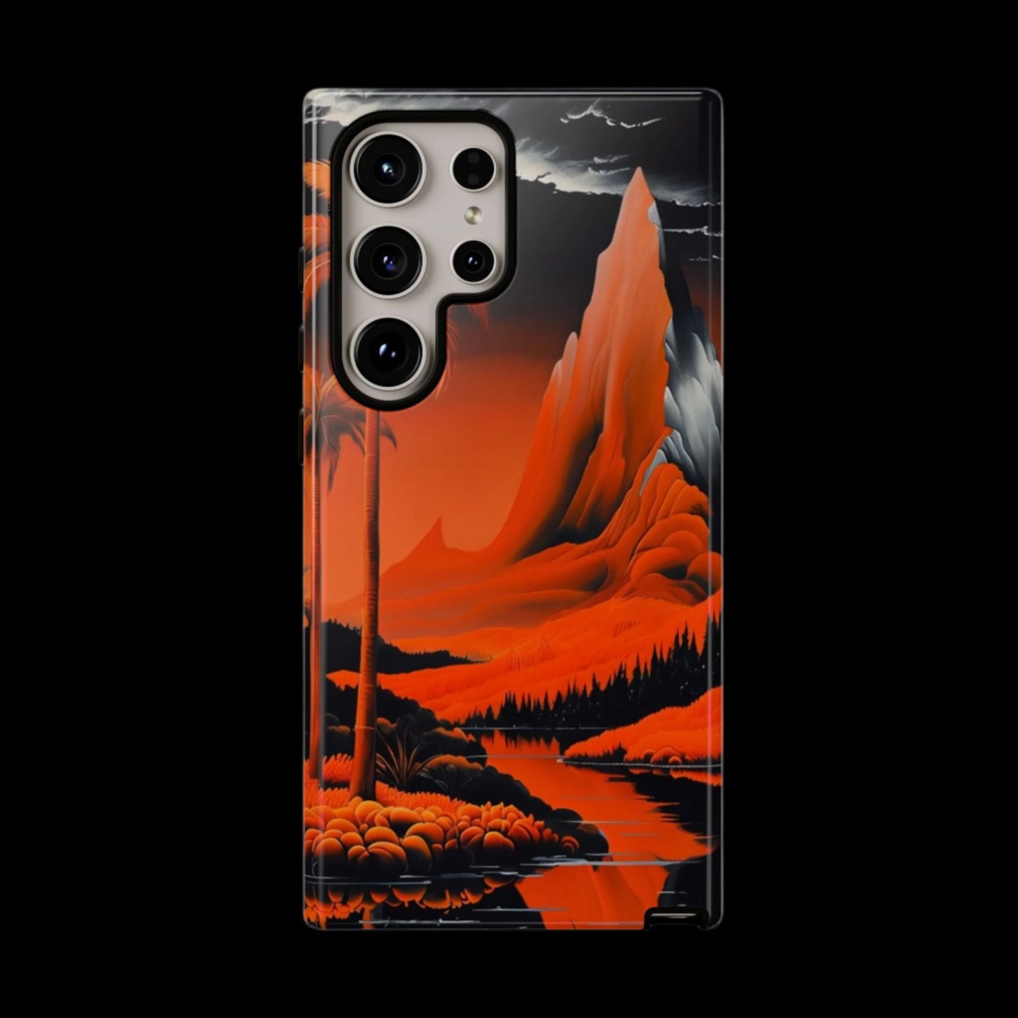 Phone Case Tropical Sci-Fi – Futuristic Red Jungle & Mountain Art Cover