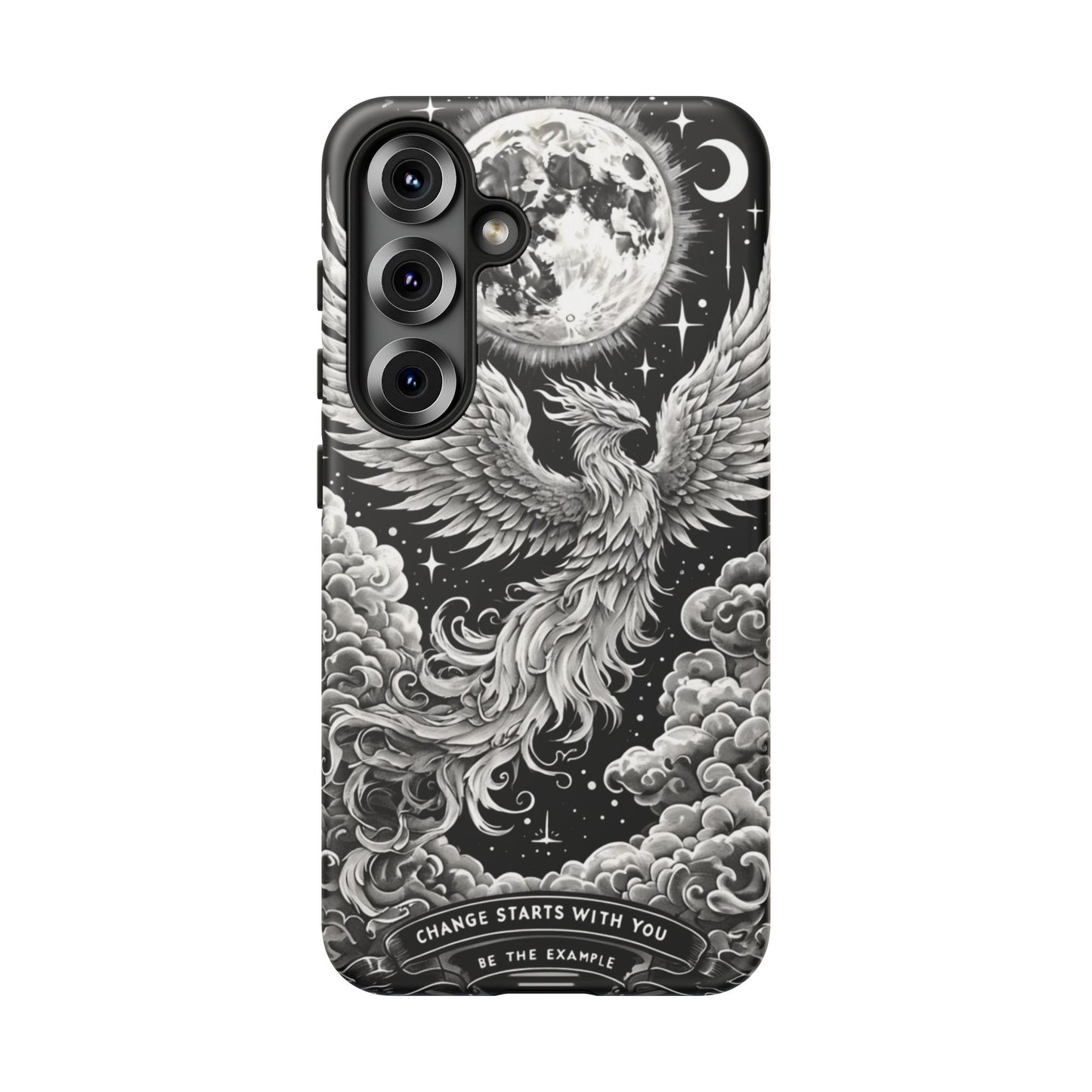 Phoenix Art iPhone Case – 'Change Starts With You' – Black & White Design
