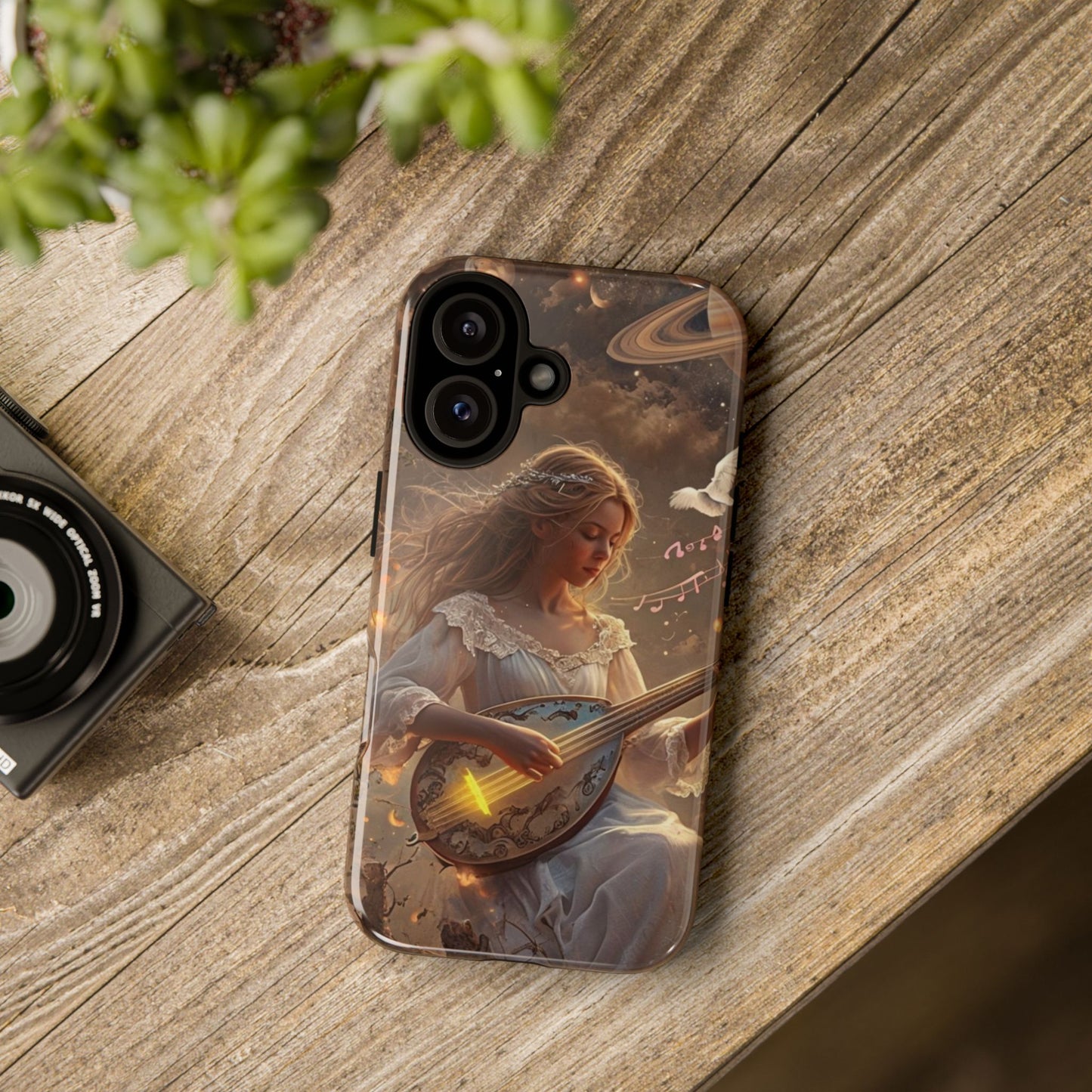 Phone Case Young Woman Playing Luminous Instrument Under Starry Night Sky