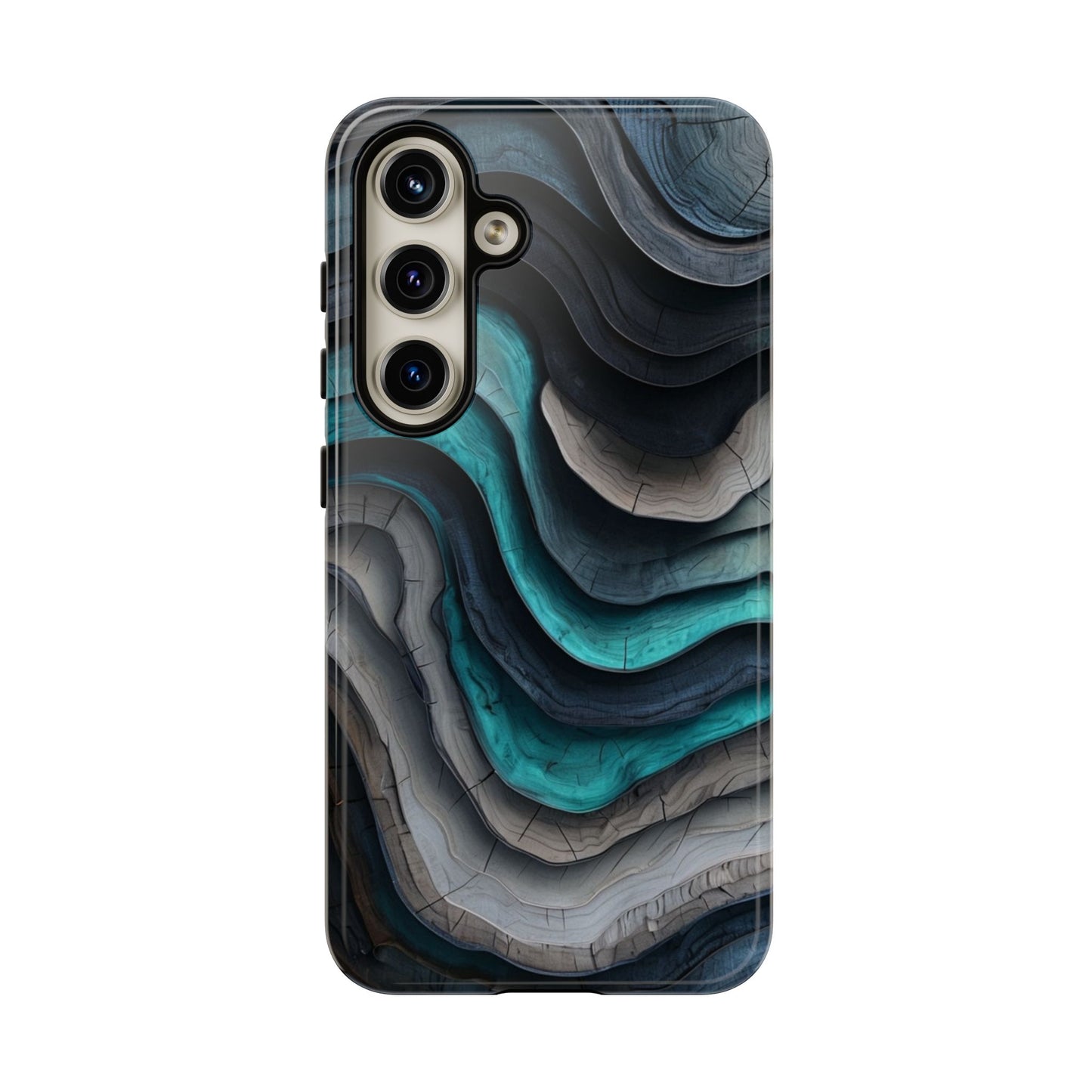 Phone Case Blue & Grey Woodgrain Wave – Artistic iPhone & Samsung Cover