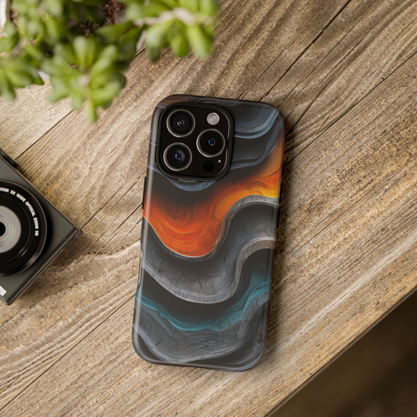 Phone Case Abstract Wave – Aesthetic Orange Teal Black Cover – Case Gift