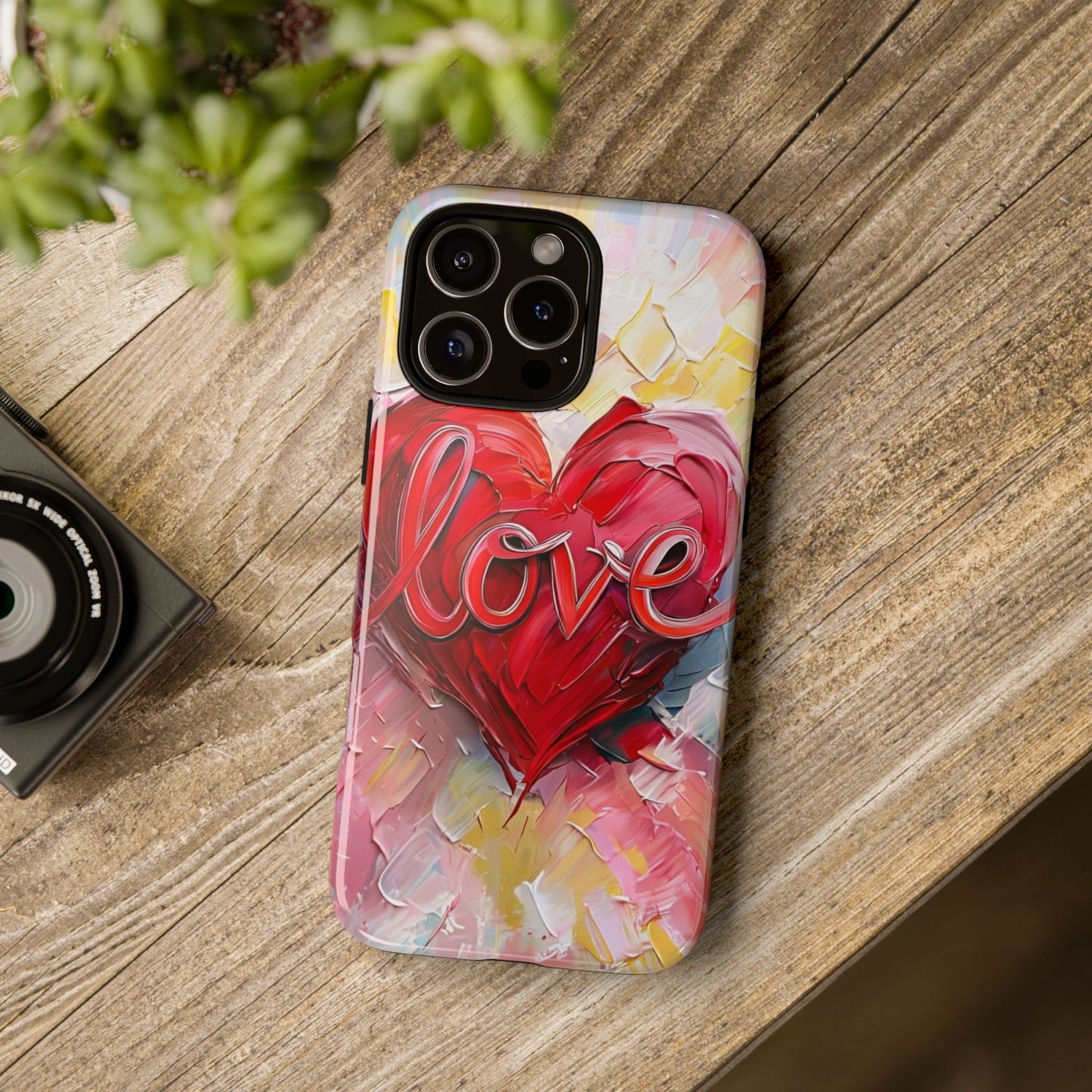 Love Heart Phone Case with Colorful Brush Strokes – Artistic & Romantic Design