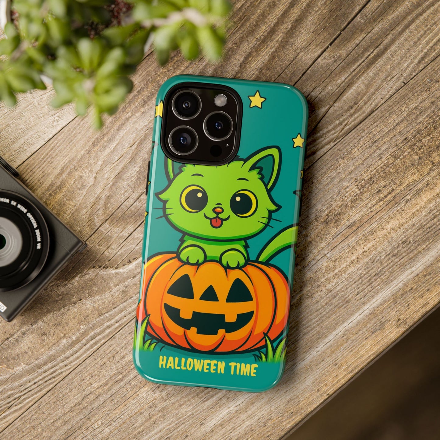 Cute Halloween Cat Phone Case with Jack-O'-Lantern Design – Perfect for Fall