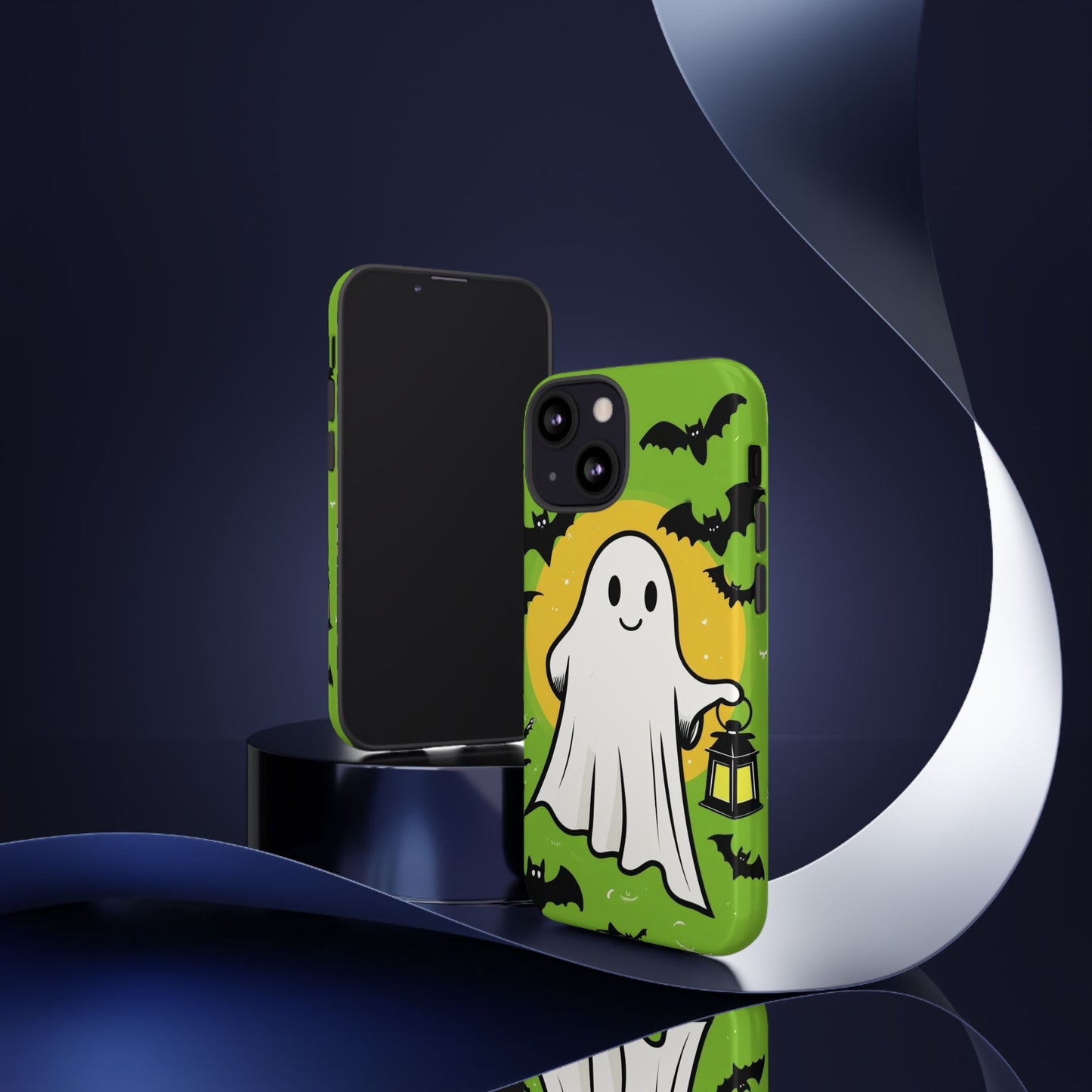 Cute Halloween Ghost Phone Case with Bats and Lantern – Perfect for Spooky Season