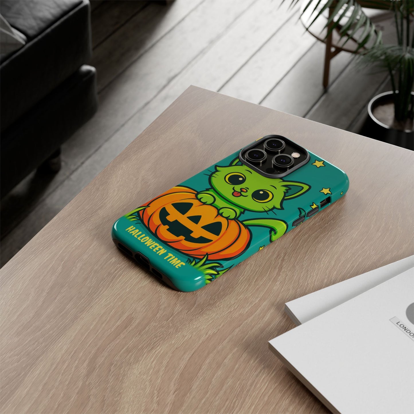 Cute Halloween Cat Phone Case with Jack-O'-Lantern Design – Perfect for Fall