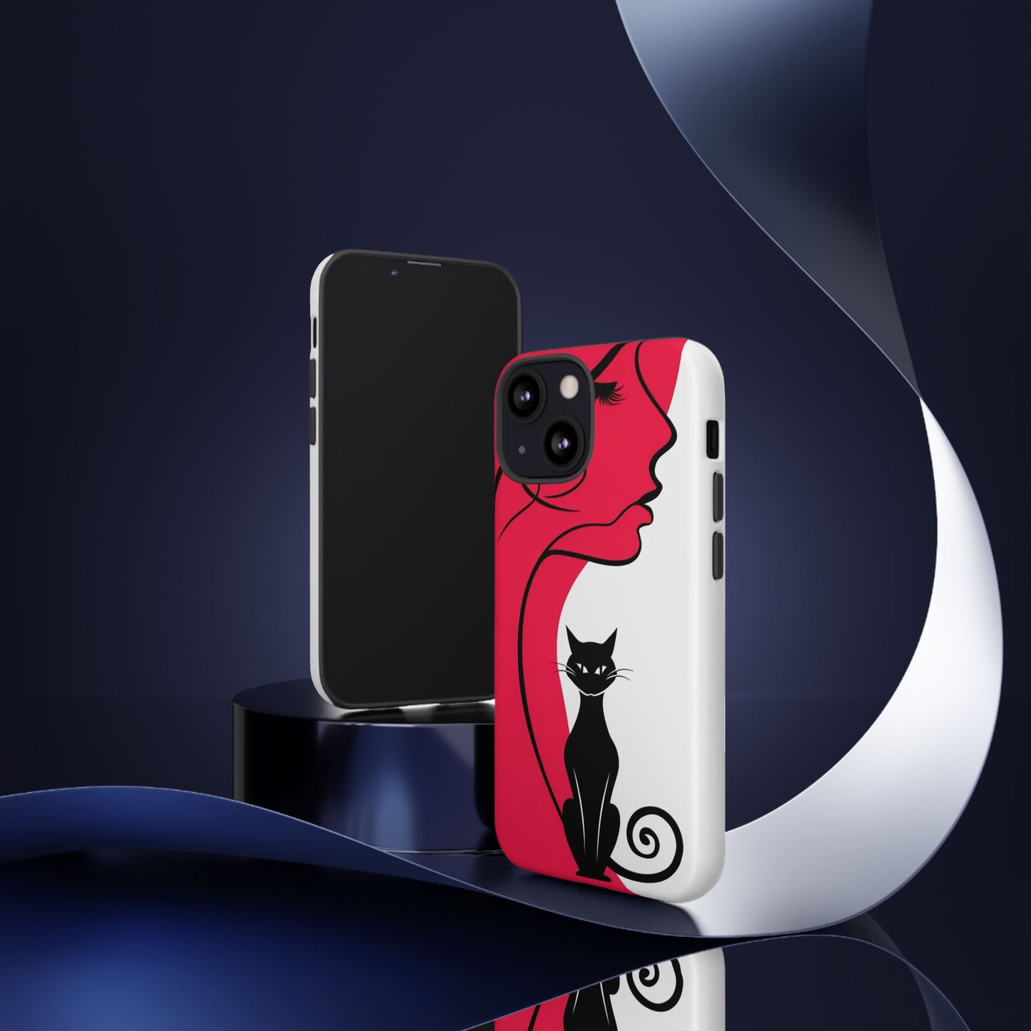 Phone Case with Artistic Woman & Black Cat Design – Stylish and Protective