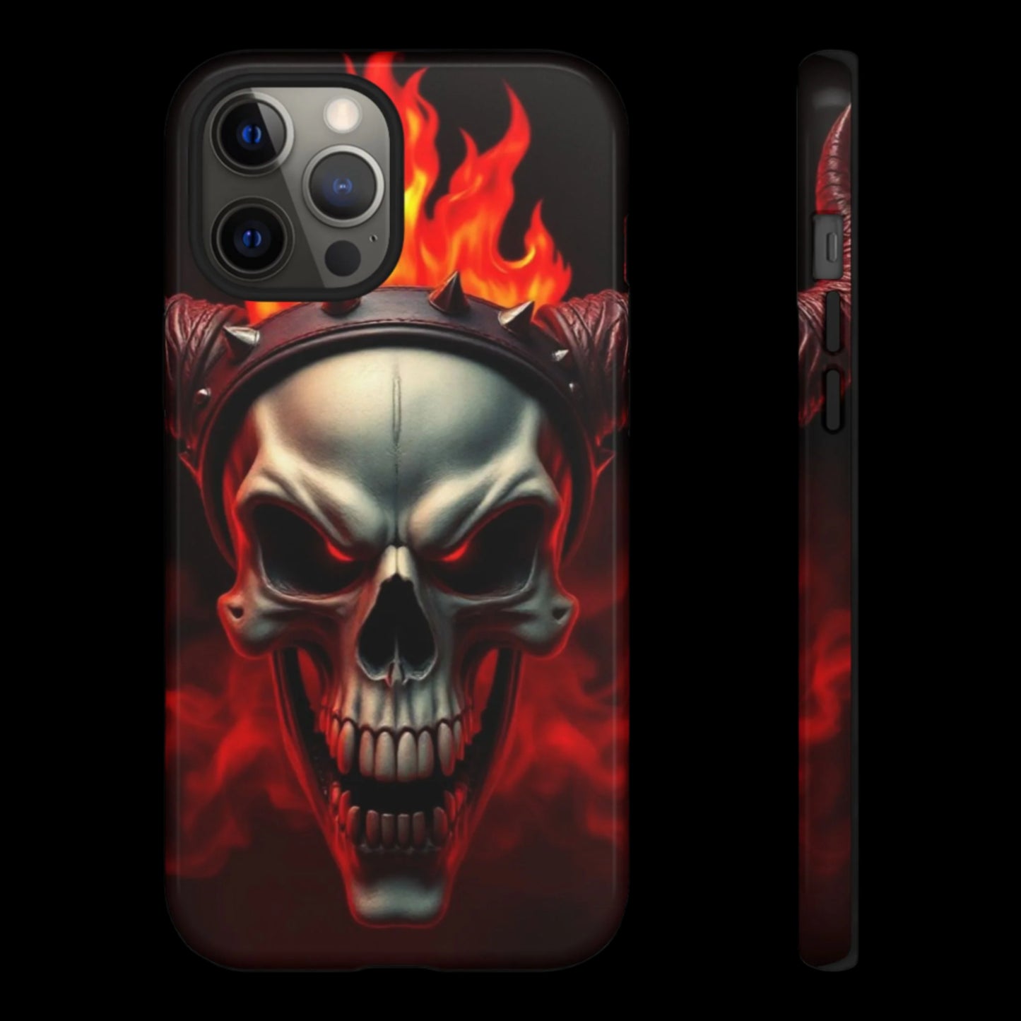Phone Case Flaming Demon Skull – Horned Skull in Fire - Gothic & Dark Art Cover