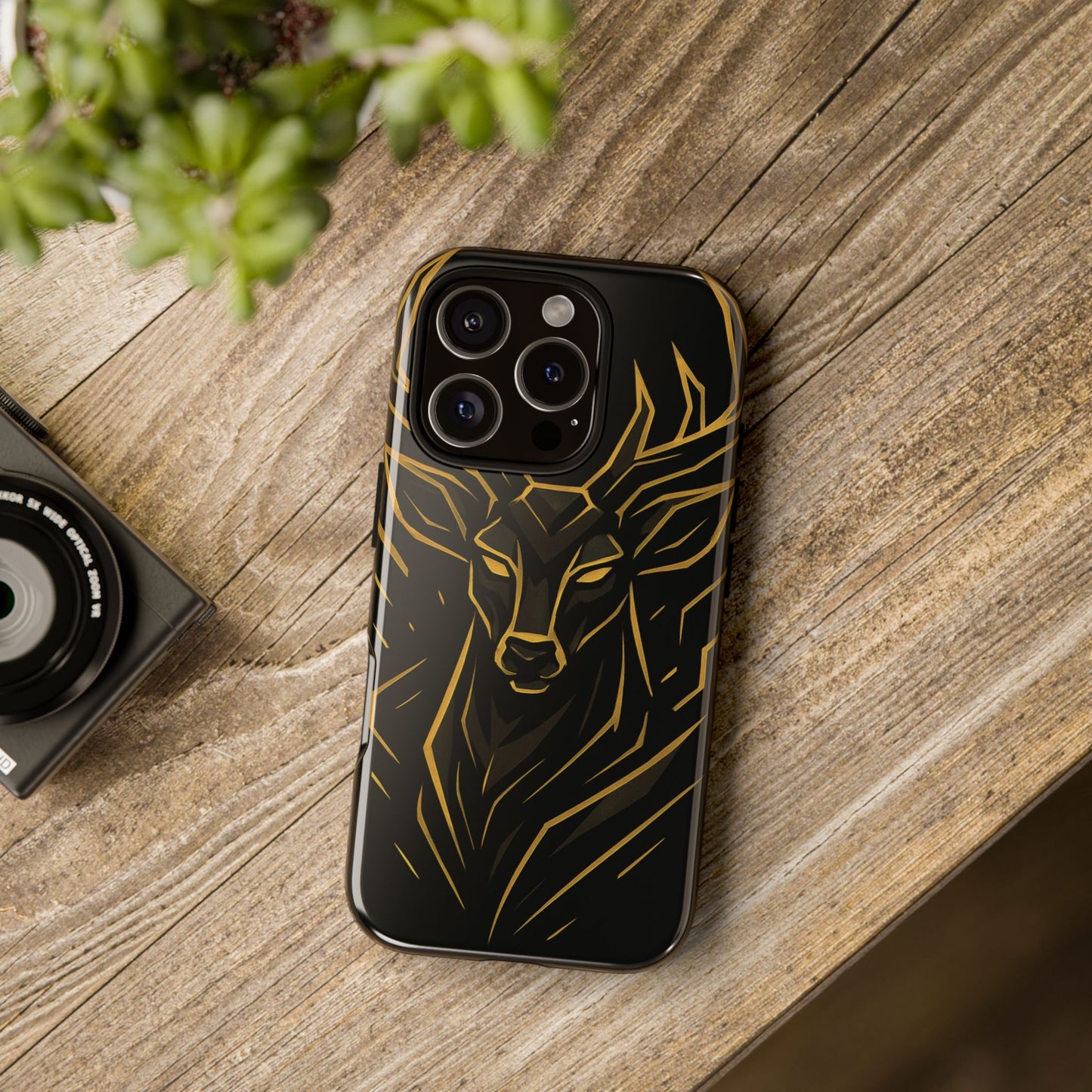 Phone Case with Black and Gold Deer Design – Elegant & Sophisticated Style