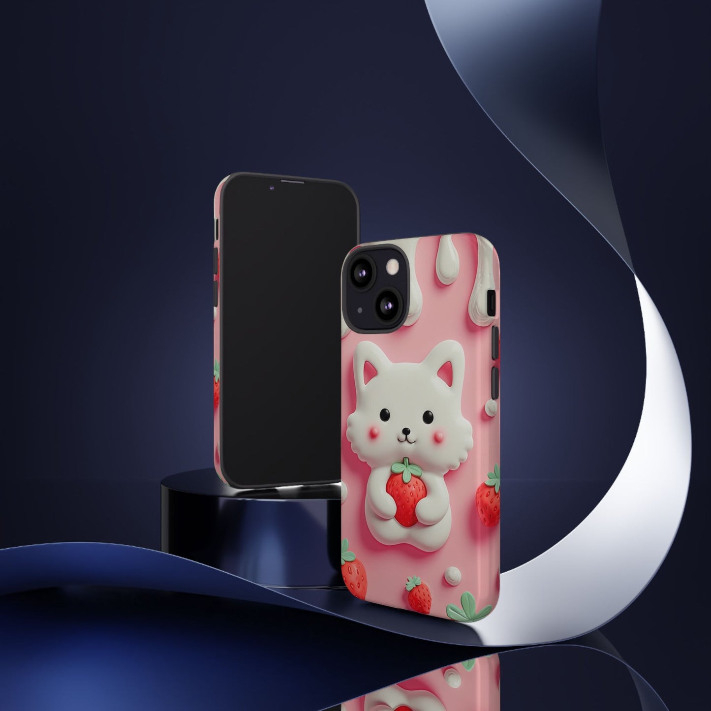 Adorable Cat Phone Case – Pink with Strawberry Design