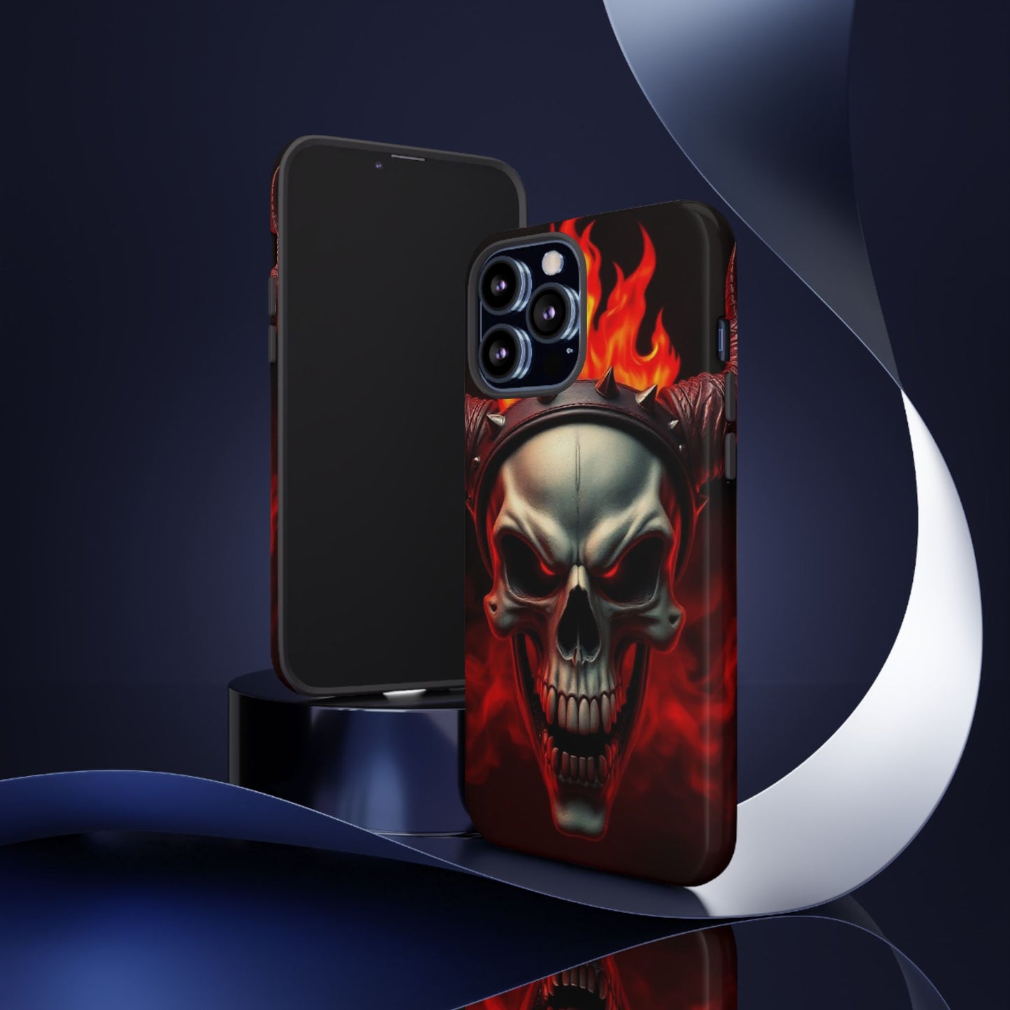 Phone Case Flaming Demon Skull – Horned Skull in Fire - Gothic & Dark Art Cover