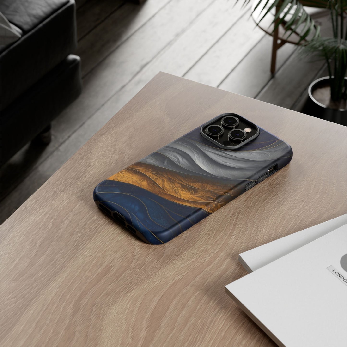 Phone Case Elegant Abstract Marble – Gold, Grey & Navy Design