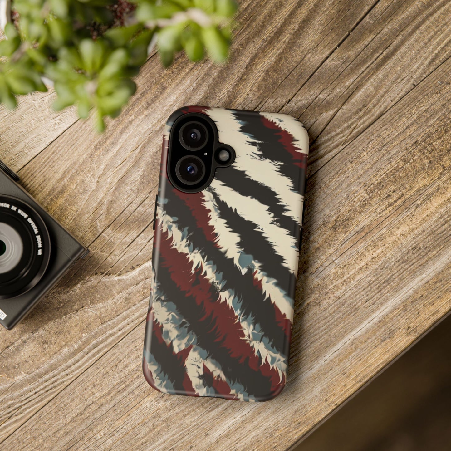 Phone Case Abstract Stripes – Bold Black, White & Red Design - Dual-Layer Shockproof Protection