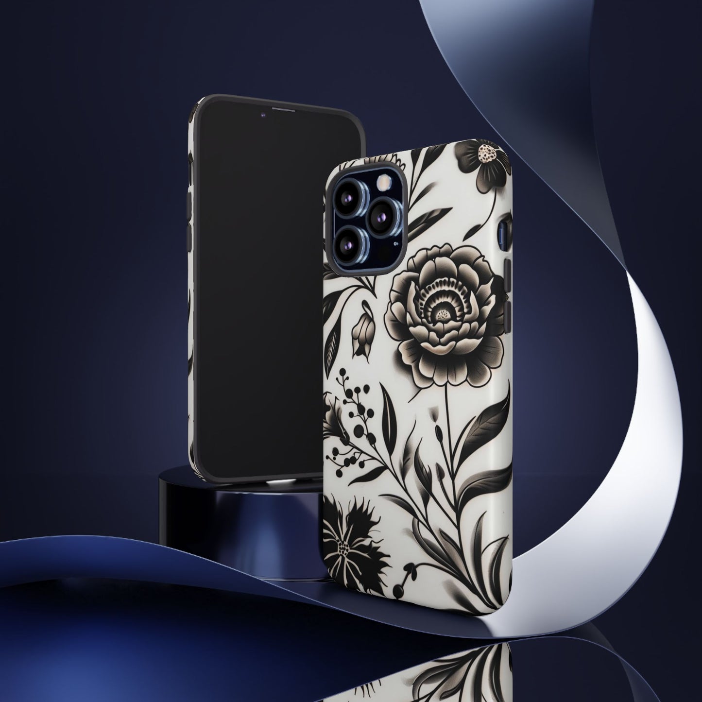 Phone Case Elegant Black and White Floral – Stylish Protection for iPhone 12/16 and Samsung 22/25