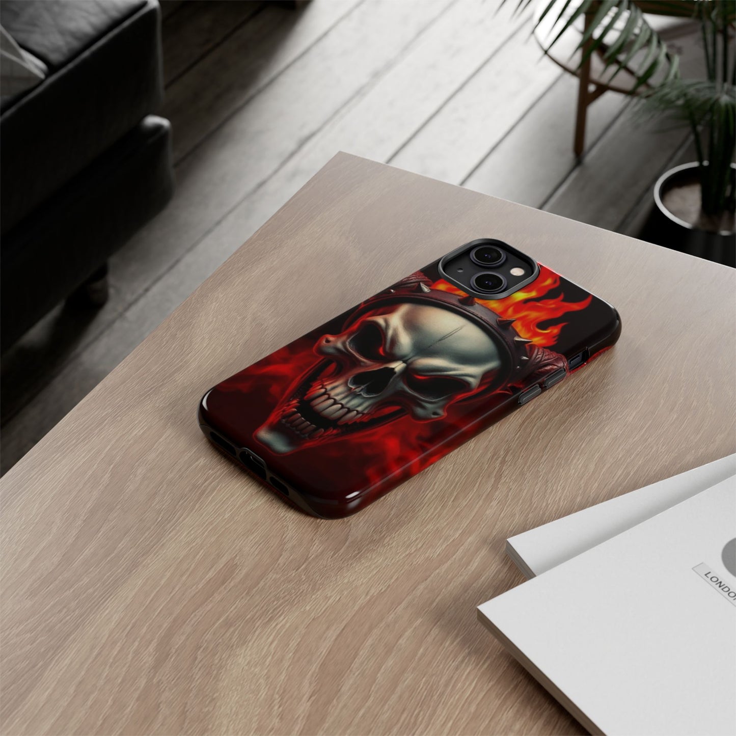 Phone Case Flaming Demon Skull – Horned Skull in Fire - Gothic & Dark Art Cover