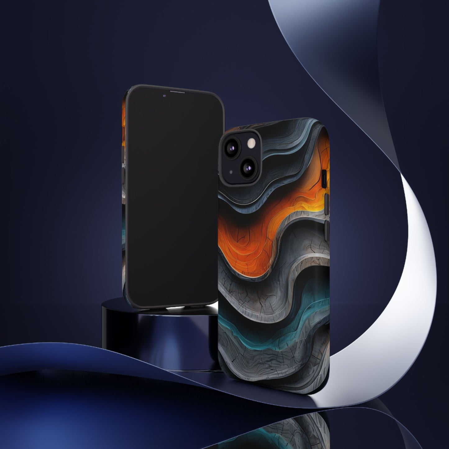 Phone Case Abstract Wave – Aesthetic Orange Teal Black Cover – Case Gift