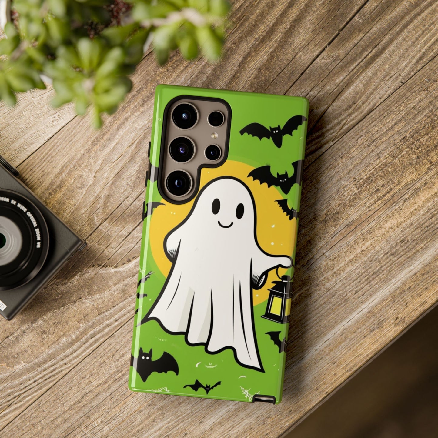 Cute Halloween Ghost Phone Case with Bats and Lantern – Perfect for Spooky Season