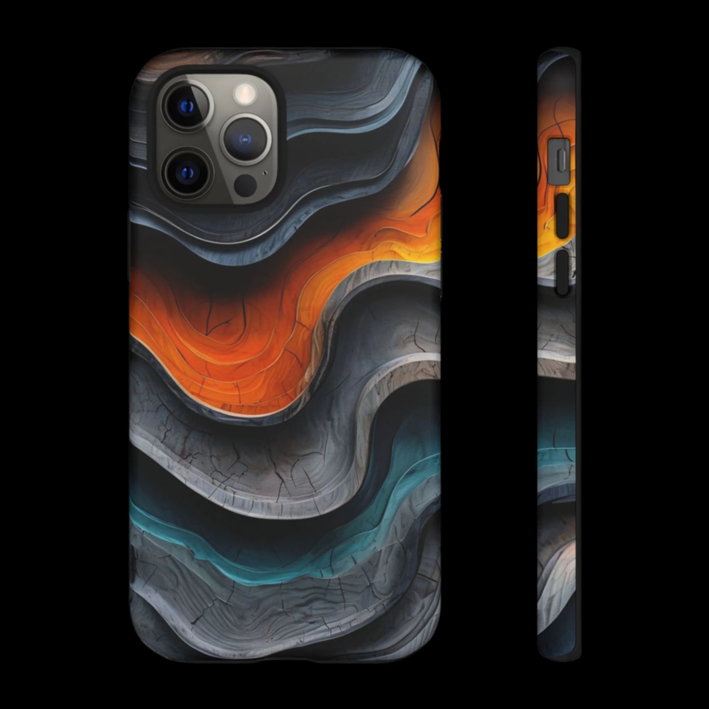 Phone Case Abstract Wave – Aesthetic Orange Teal Black Cover – Case Gift