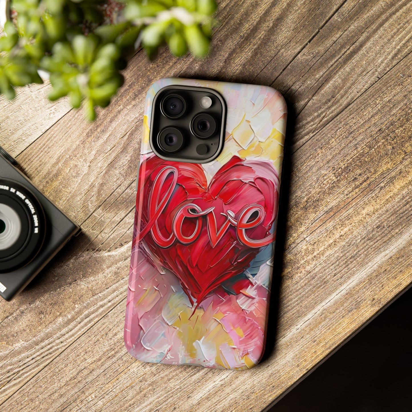 Love Heart Phone Case with Colorful Brush Strokes – Artistic & Romantic Design