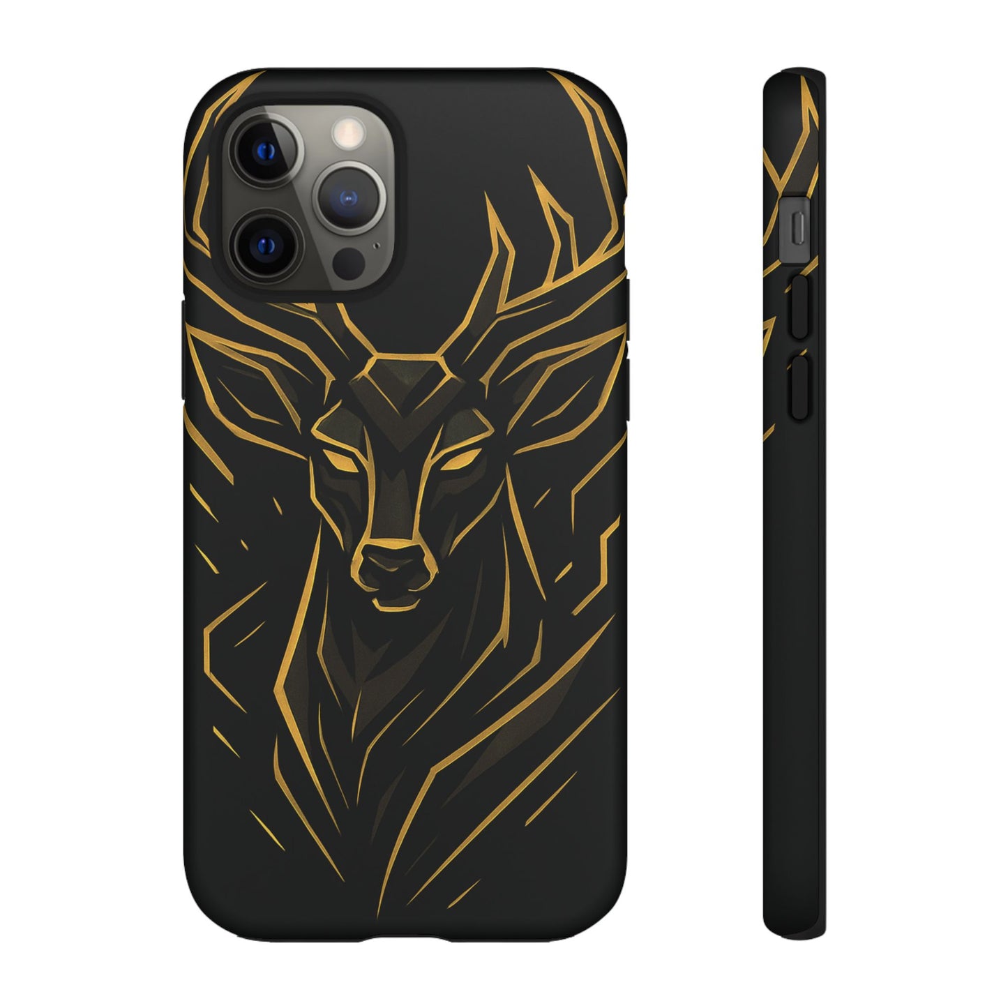 Phone Case with Black and Gold Deer Design – Elegant & Sophisticated Style