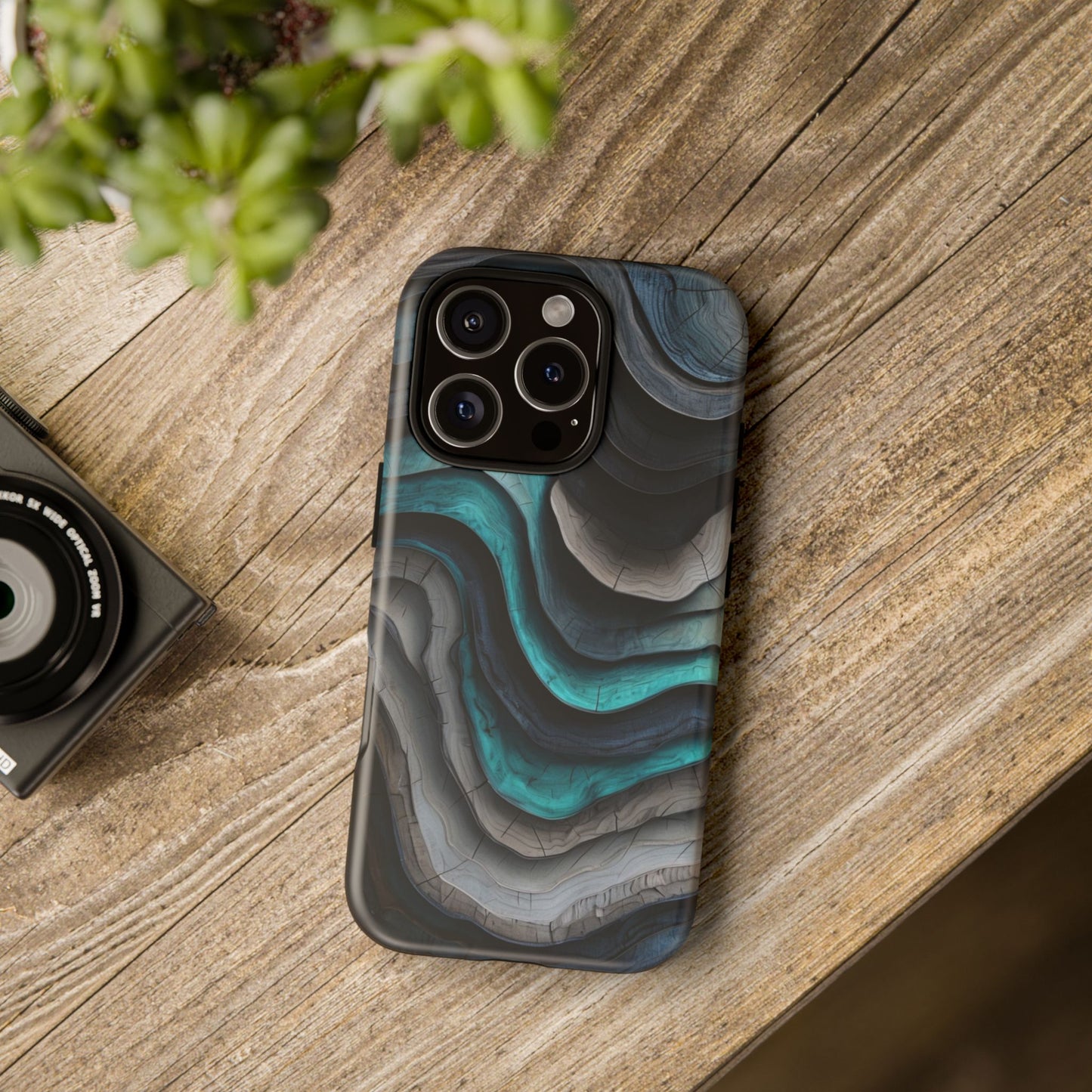 Phone Case Blue & Grey Woodgrain Wave – Artistic iPhone & Samsung Cover
