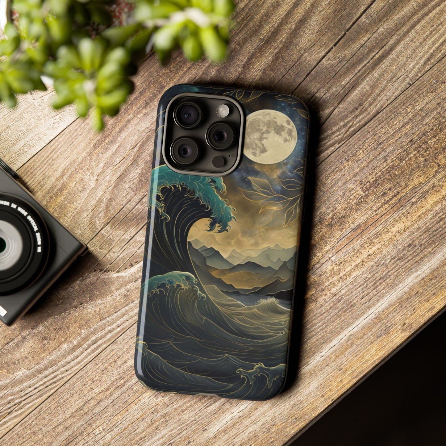 Moon & Ocean Wave iPhone Case – Artistic Japanese Style Phone Cover - Durable & Protective
