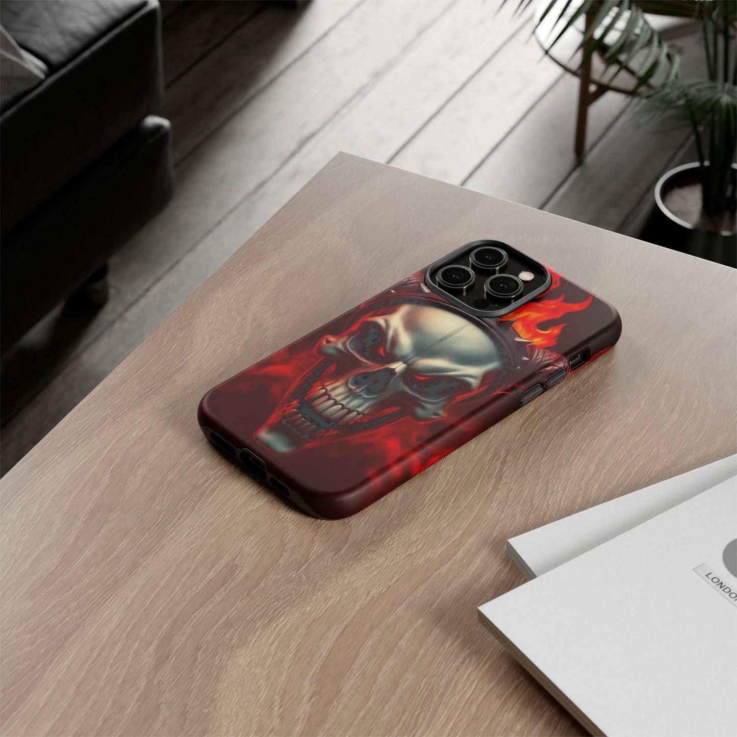 Phone Case Flaming Demon Skull – Horned Skull in Fire - Gothic & Dark Art Cover