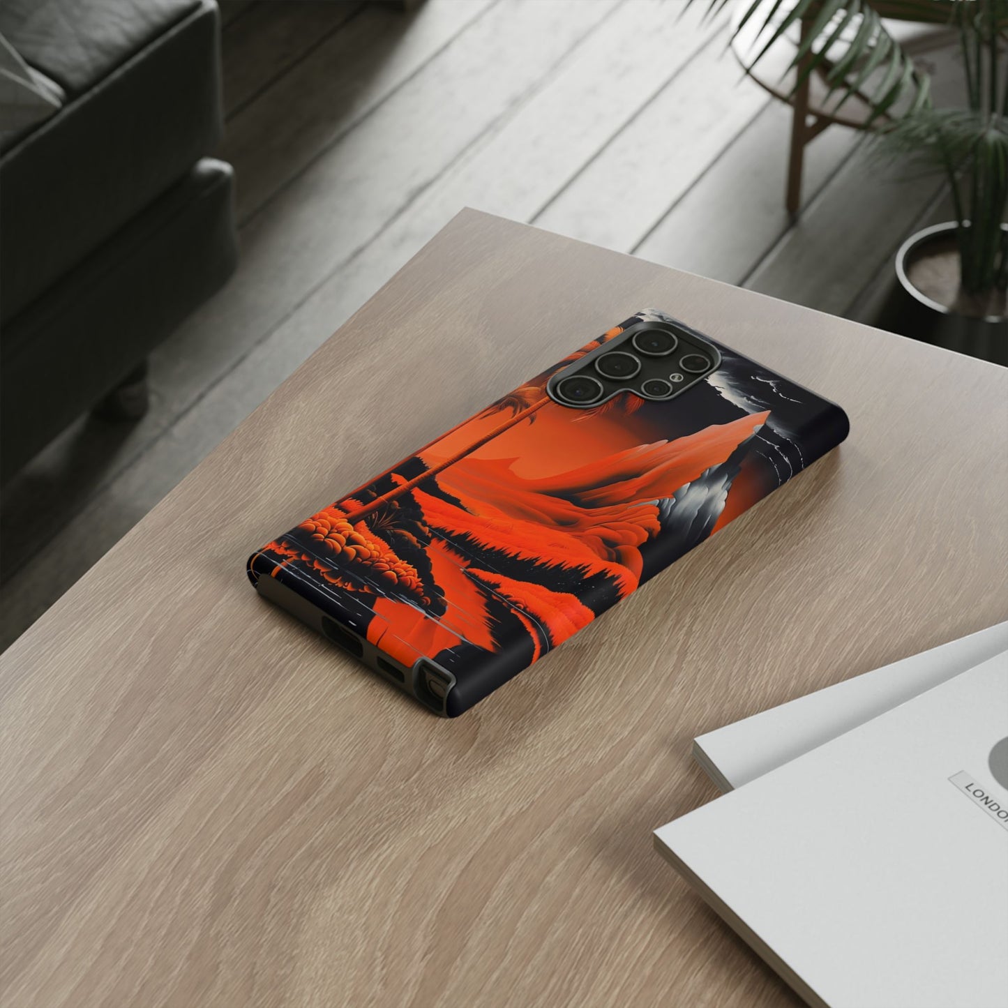 Phone Case Tropical Sci-Fi – Futuristic Red Jungle & Mountain Art Cover