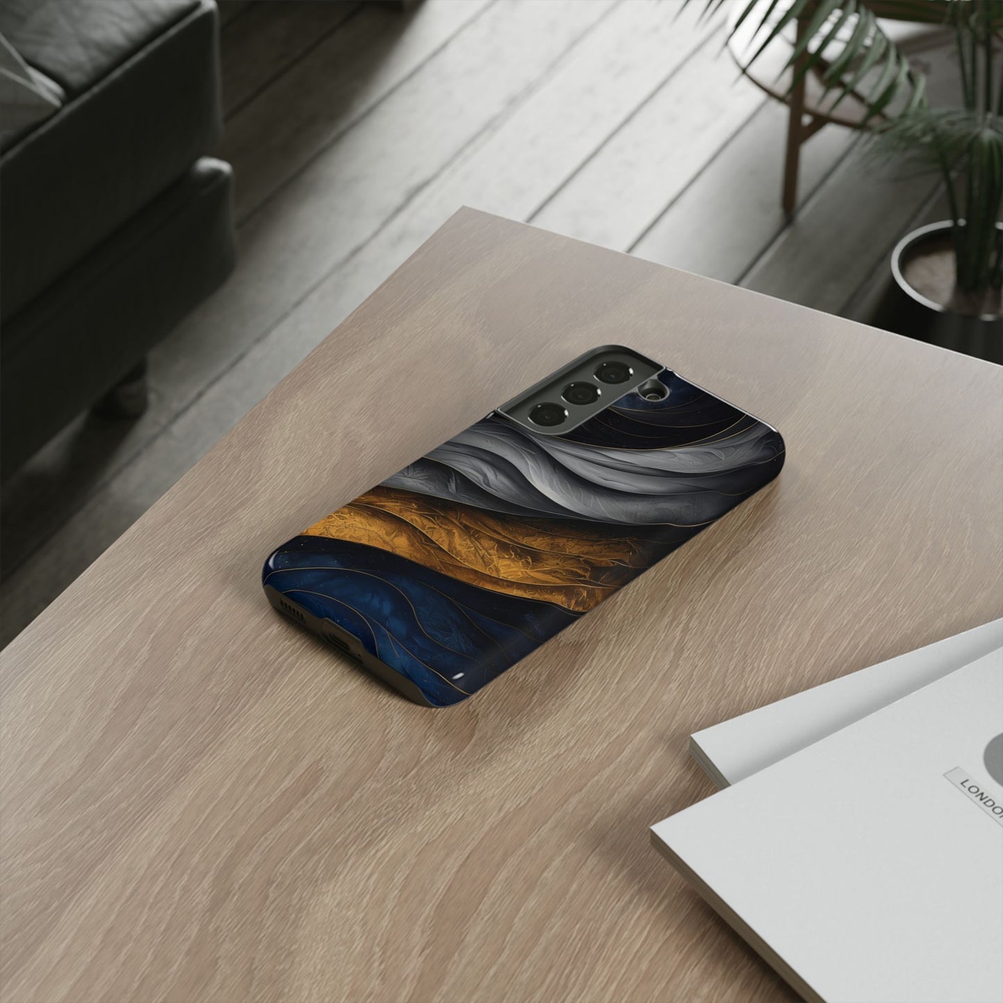Phone Case Elegant Abstract Marble – Gold, Grey & Navy Design