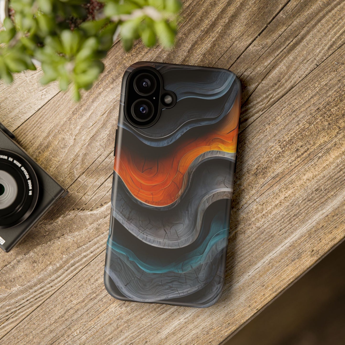 Phone Case Abstract Wave – Aesthetic Orange Teal Black Cover – Case Gift