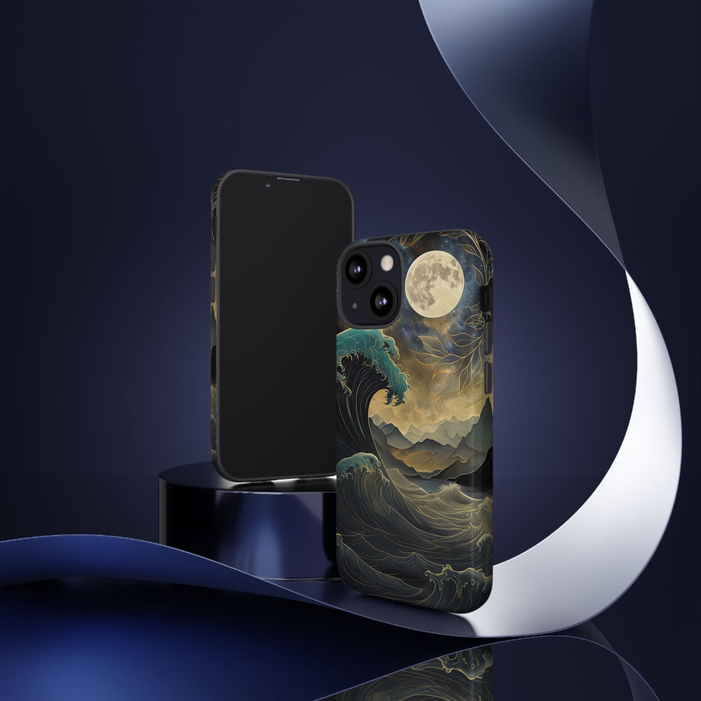 Moon & Ocean Wave iPhone Case – Artistic Japanese Style Phone Cover - Durable & Protective