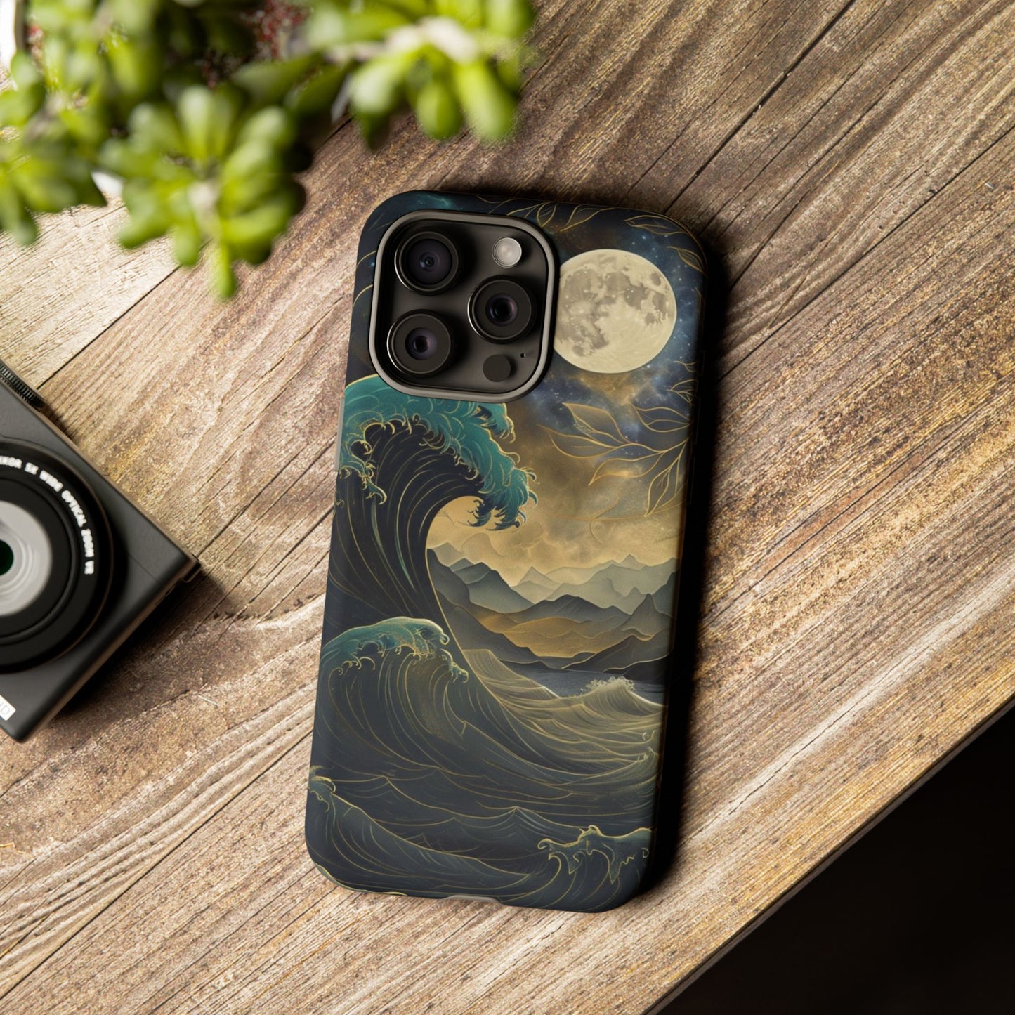 Moon & Ocean Wave iPhone Case – Artistic Japanese Style Phone Cover - Durable & Protective