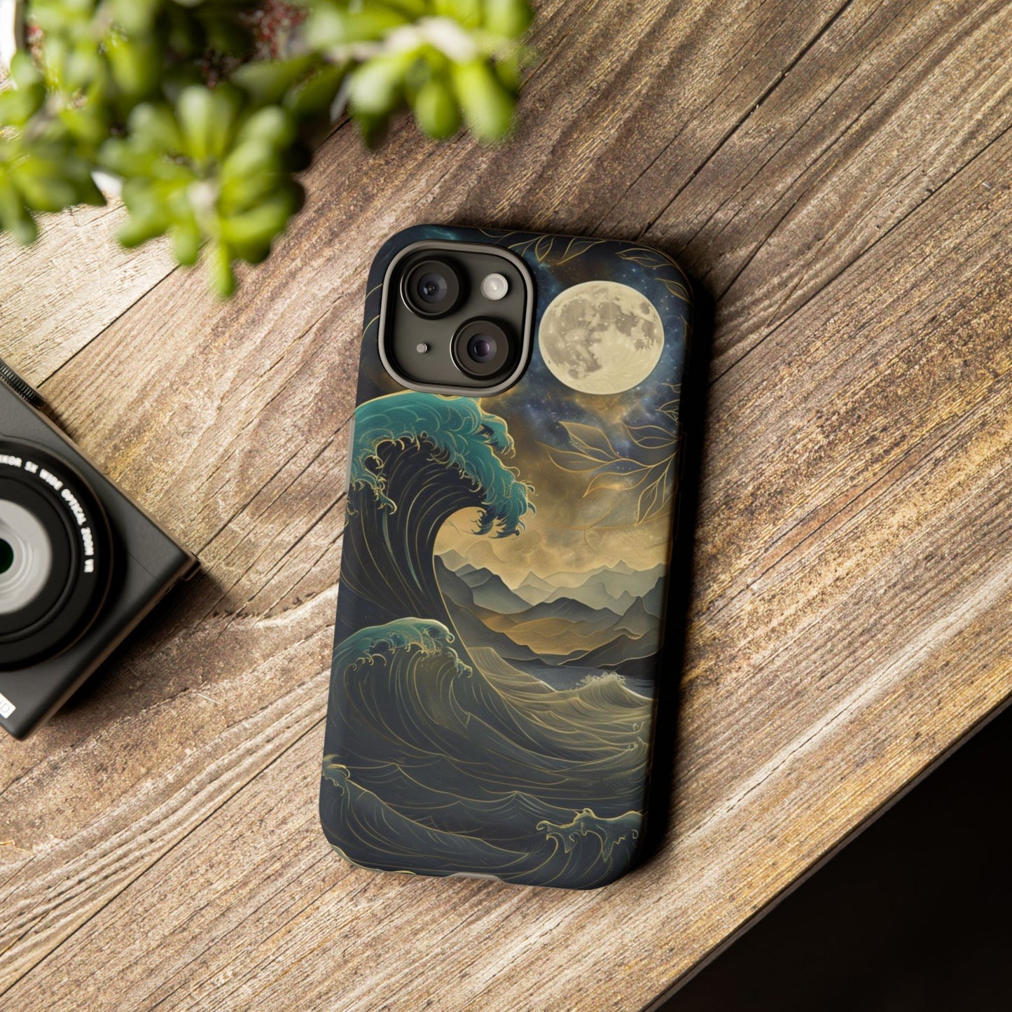 Moon & Ocean Wave iPhone Case – Artistic Japanese Style Phone Cover - Durable & Protective