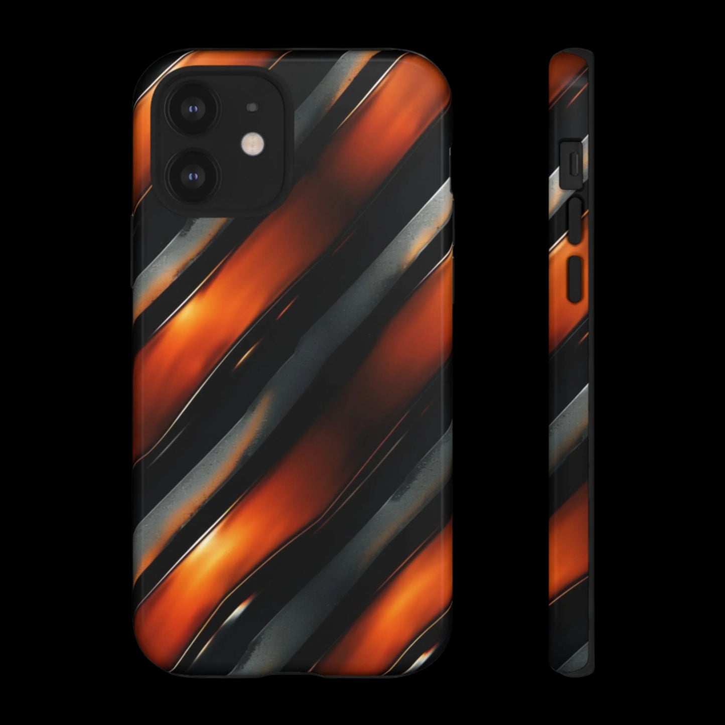 Abstract Phone Case – Black & Orange Tiger Stripe Design – Shockproof Cover