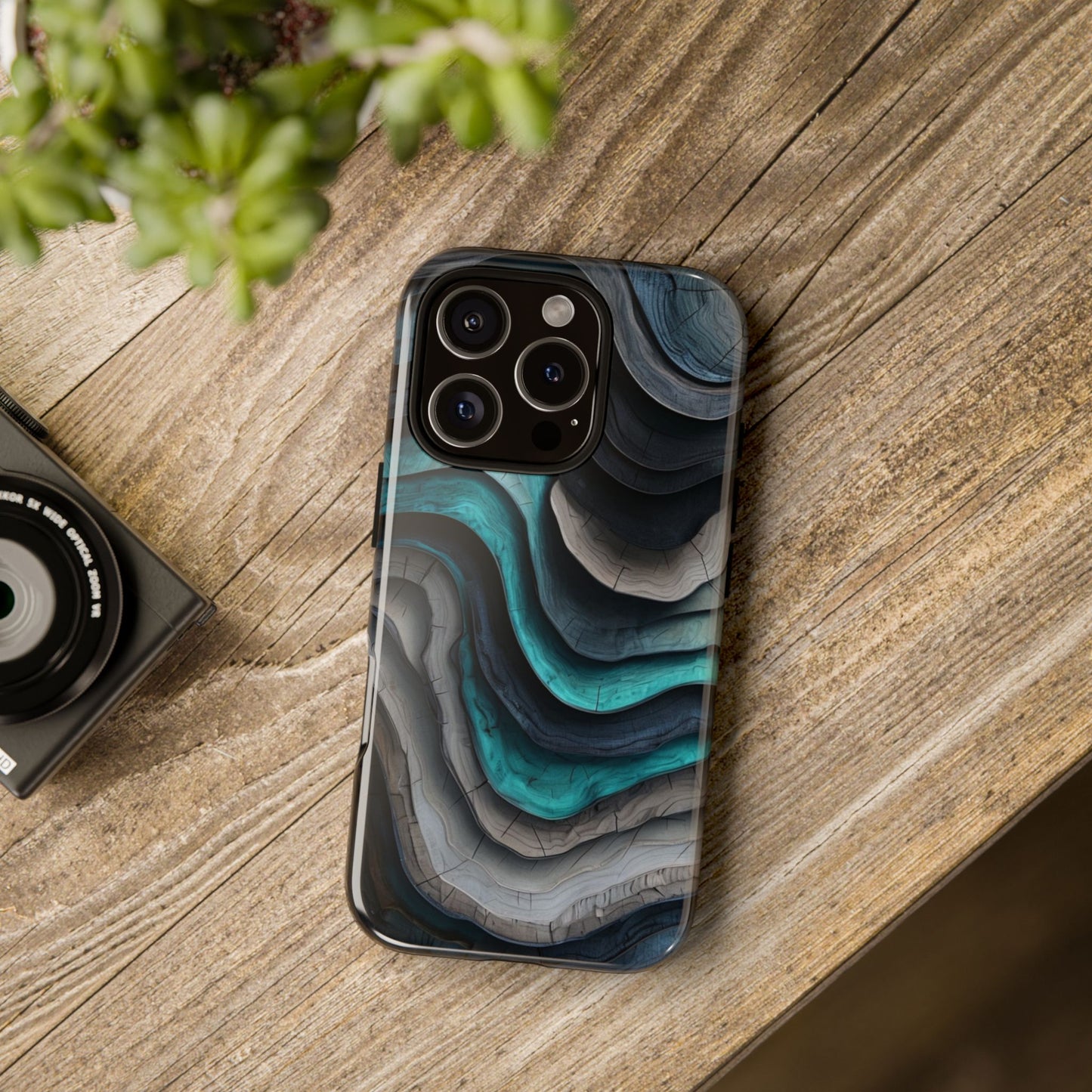 Phone Case Blue & Grey Woodgrain Wave – Artistic iPhone & Samsung Cover