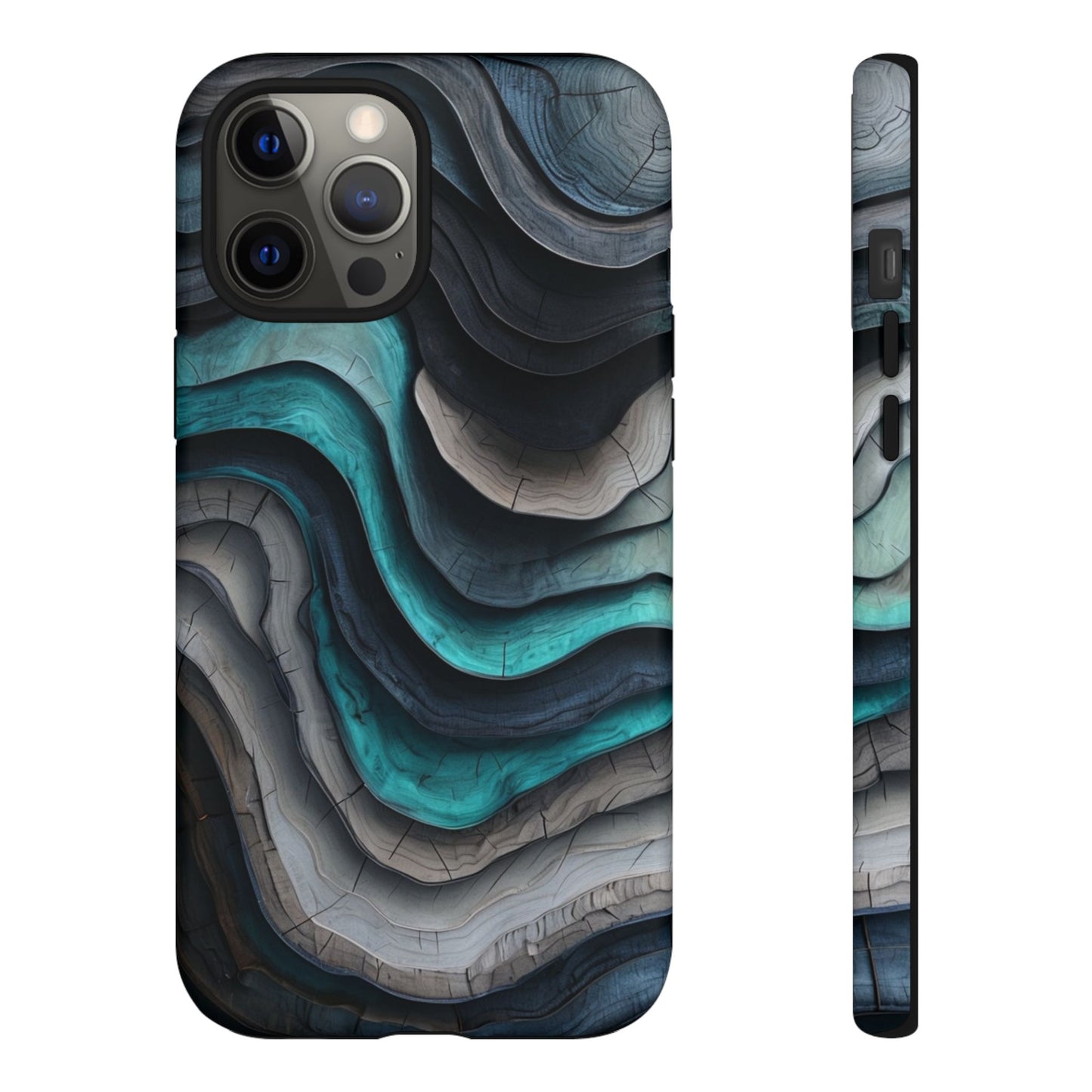 Phone Case Blue & Grey Woodgrain Wave – Artistic iPhone & Samsung Cover