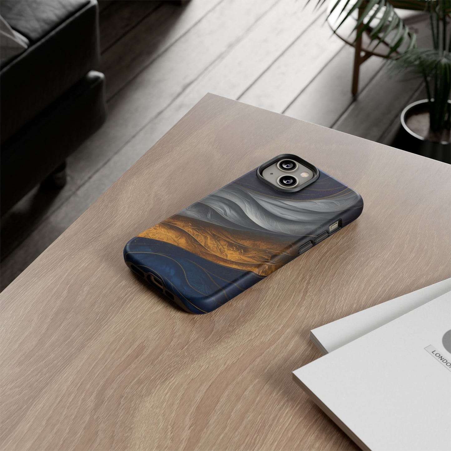 Phone Case Elegant Abstract Marble – Gold, Grey & Navy Design