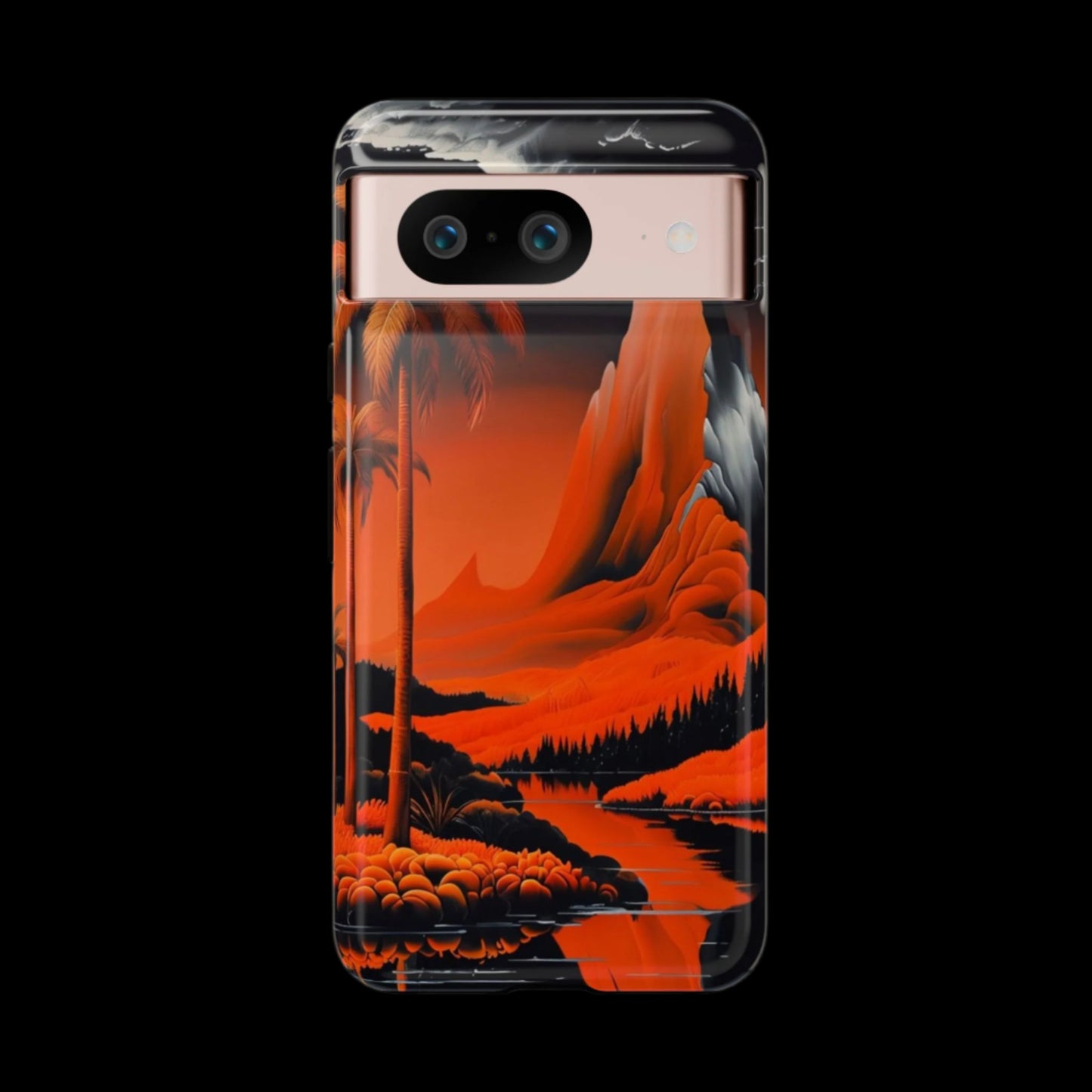 Phone Case Tropical Sci-Fi – Futuristic Red Jungle & Mountain Art Cover