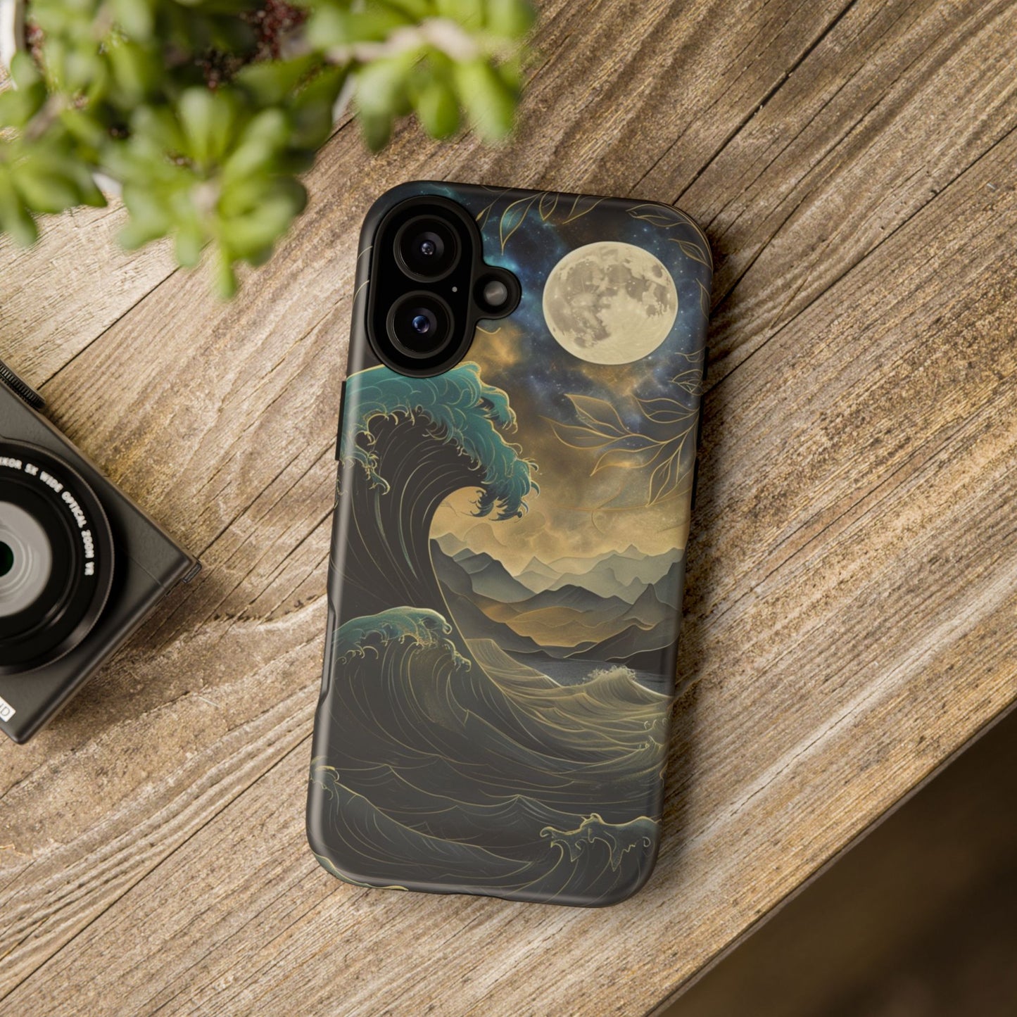 Moon & Ocean Wave iPhone Case – Artistic Japanese Style Phone Cover - Durable & Protective