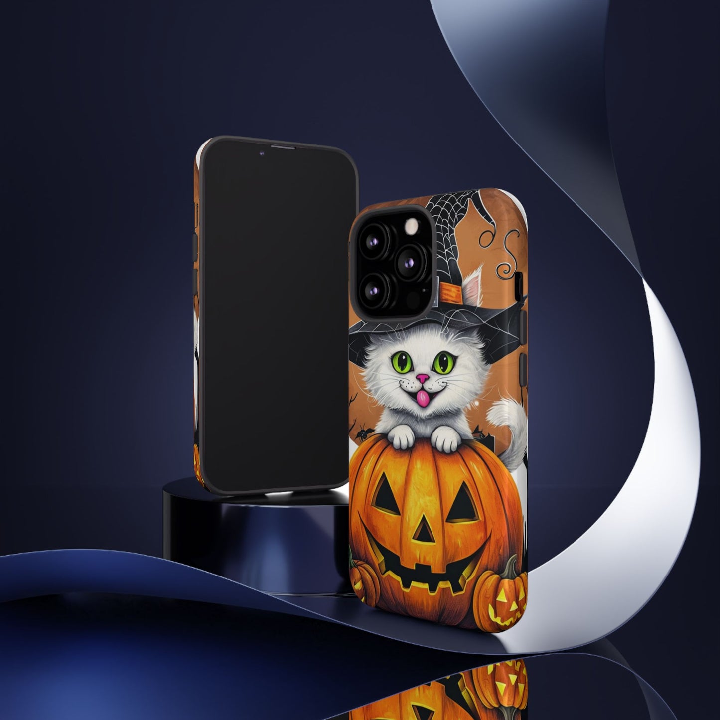 Halloween Cat Phone Case – Spooky Cute Cover with Witch Hat & Pumpkin Design