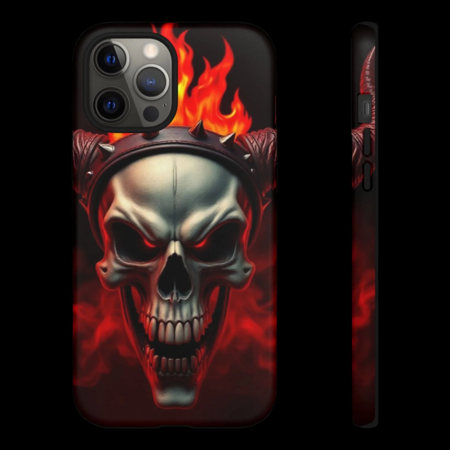Phone Case Flaming Demon Skull – Horned Skull in Fire - Gothic & Dark Art Cover